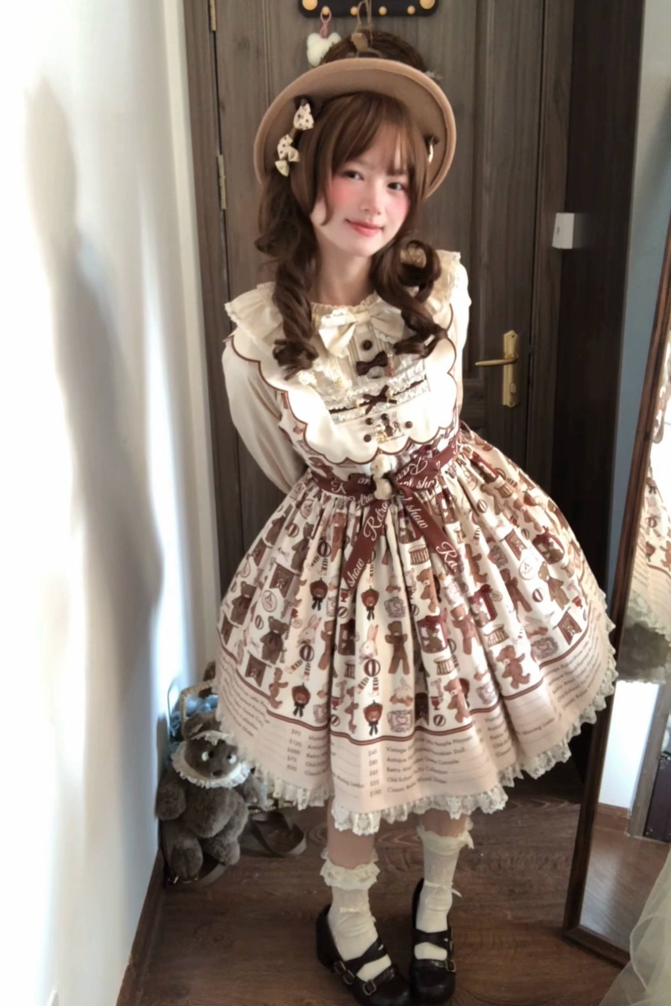 Fairyfaith - Little Bear Daily - Kawaii Lolita Embroidered JSK & OP Dress, Bear Print 44384:806221