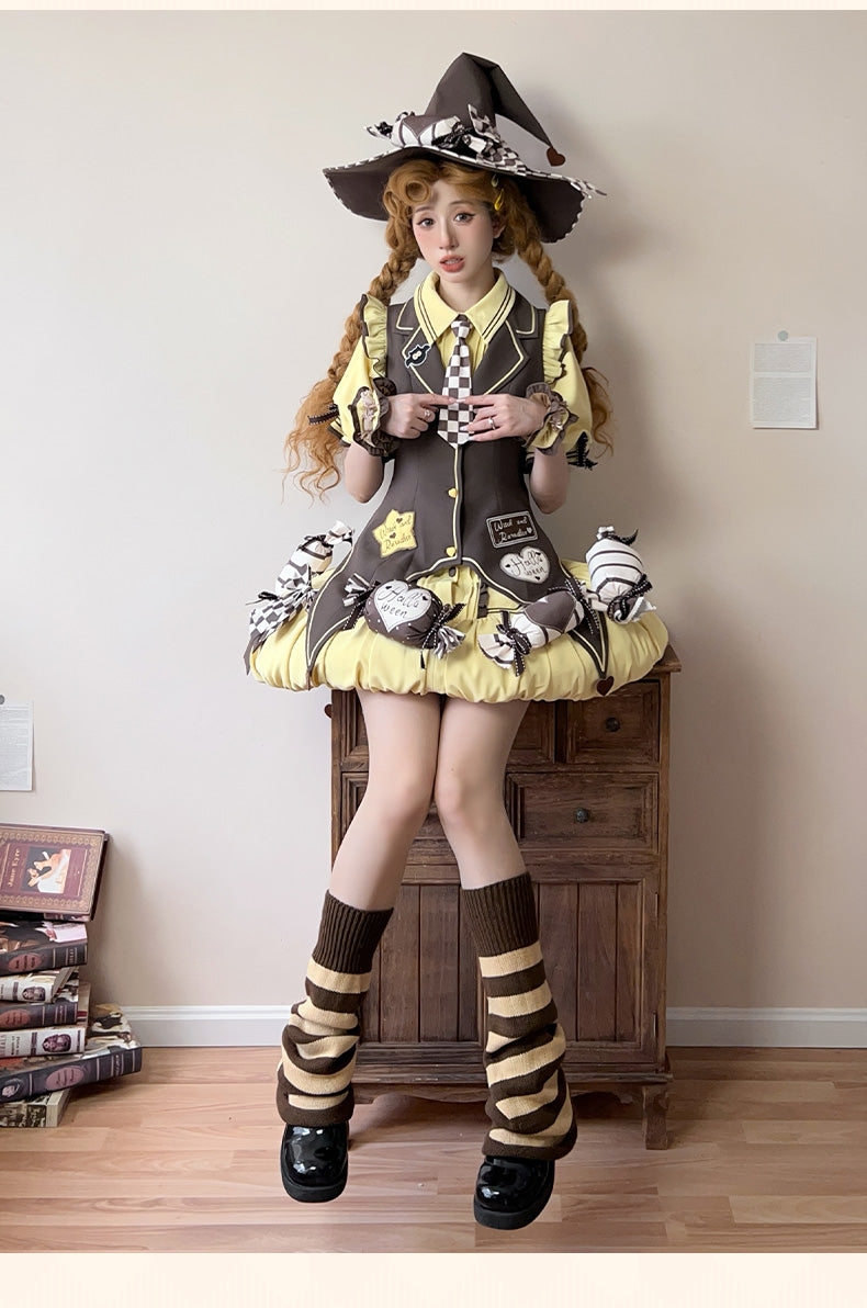 Piggy Bun- Witch Paradise - Kawaii Lolita OP Witch Themed Dress with Pointed Hem Vest