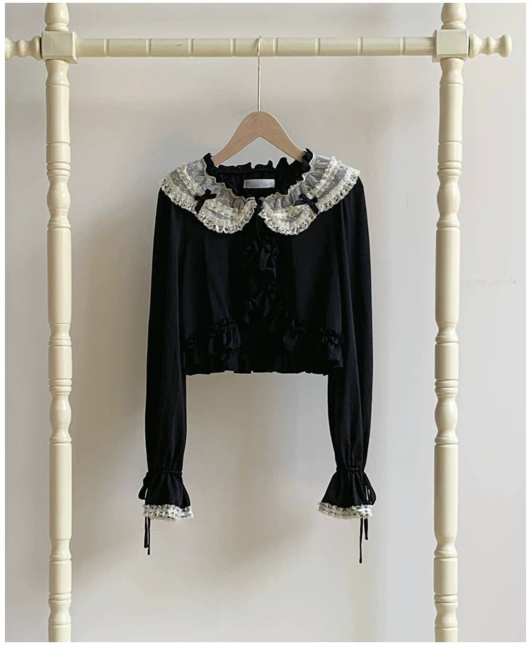 Half Summer - Sweet Lolita Sun Protection Bolero, Lace & Bow Black Bolero (in stock) S