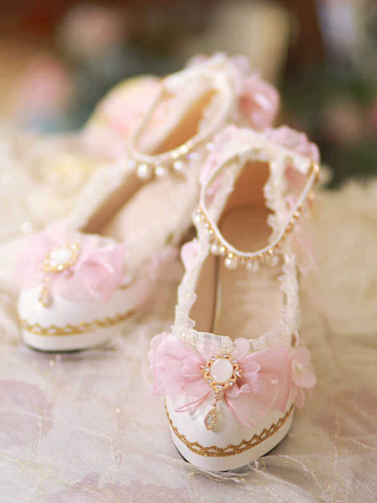 One Night - Gorgerous Bridal Lolita Shoes With 3 Heel Heights