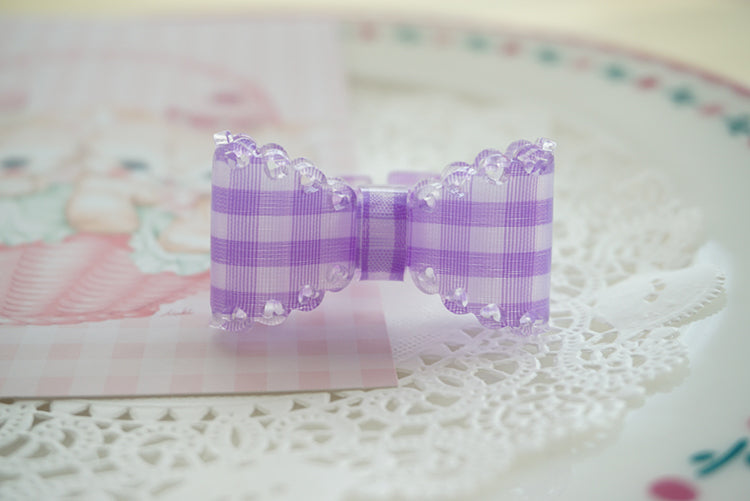 (Buyforme)Cat Tea Party~ Sweet Lolita Bow Ring and Necklace purple grid ring  