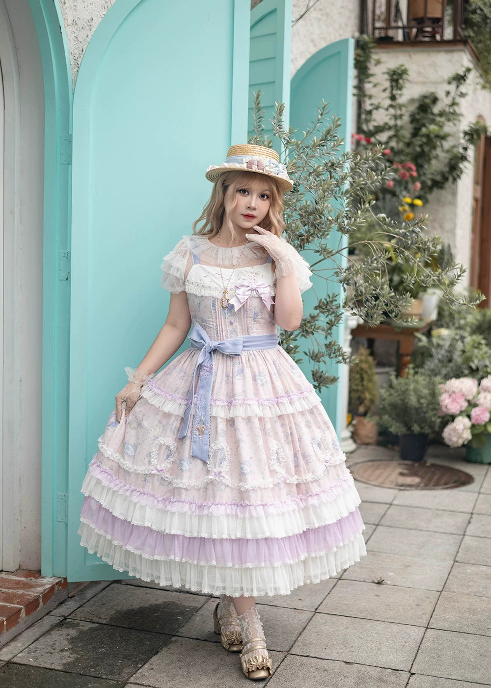 Bloom Lamb - Classic Lolita Embroidered JSK Dress, Tiered Hem 45519:851361