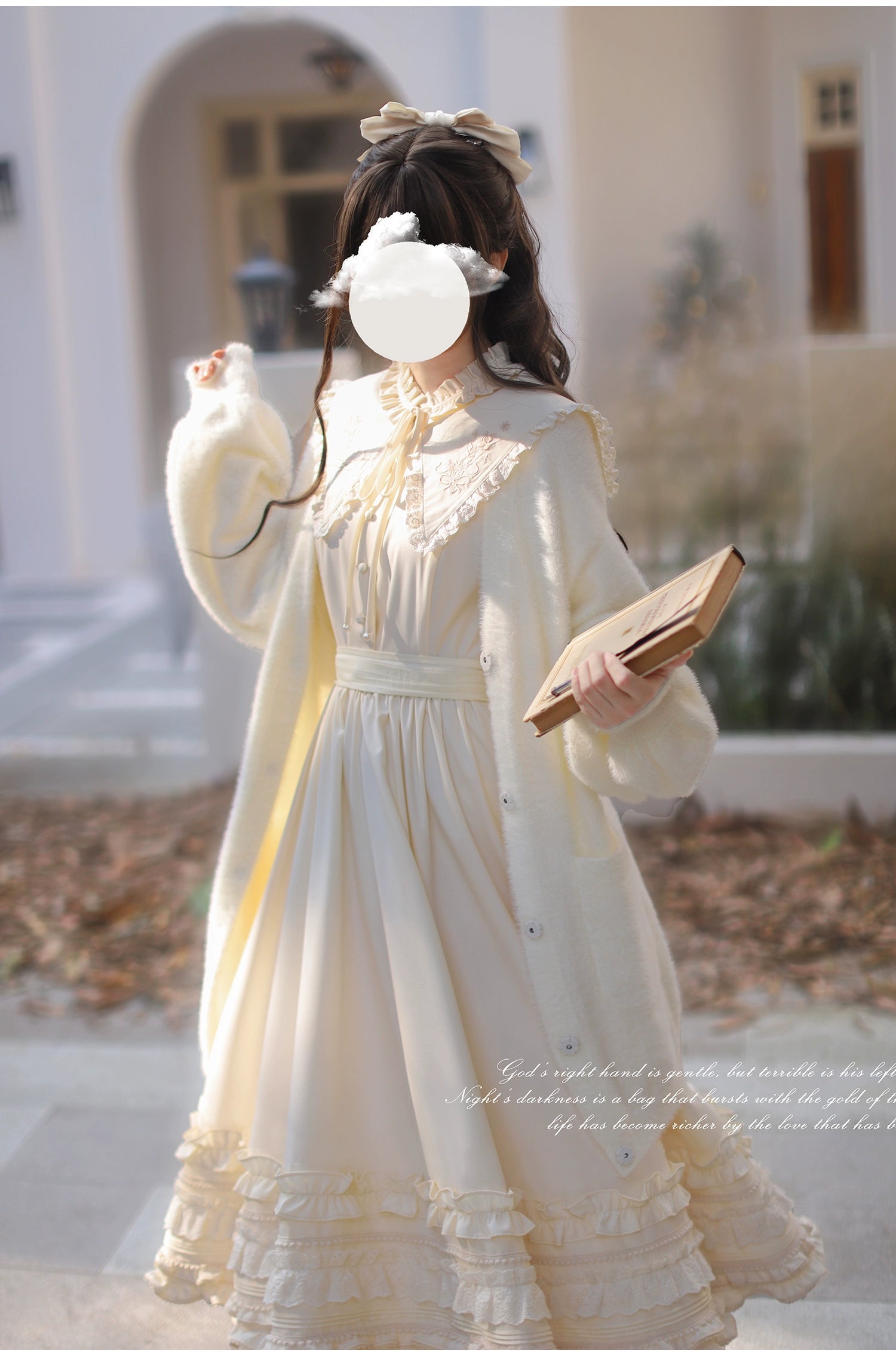 HuTaoMuJK - Wind Kiss Tulip - Classic Lolita OP Elegant Lolita Cardigan Faux Fur Long Cardigan Only (One Size) S