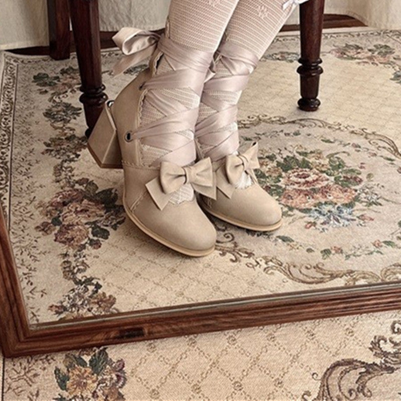 (BFM)MR.Qiutian~Muse Kiss~Elegant Lolita Shoes Lace-up Bow Heels Round Toe (35 36 37 38 39 40) 33144:405818