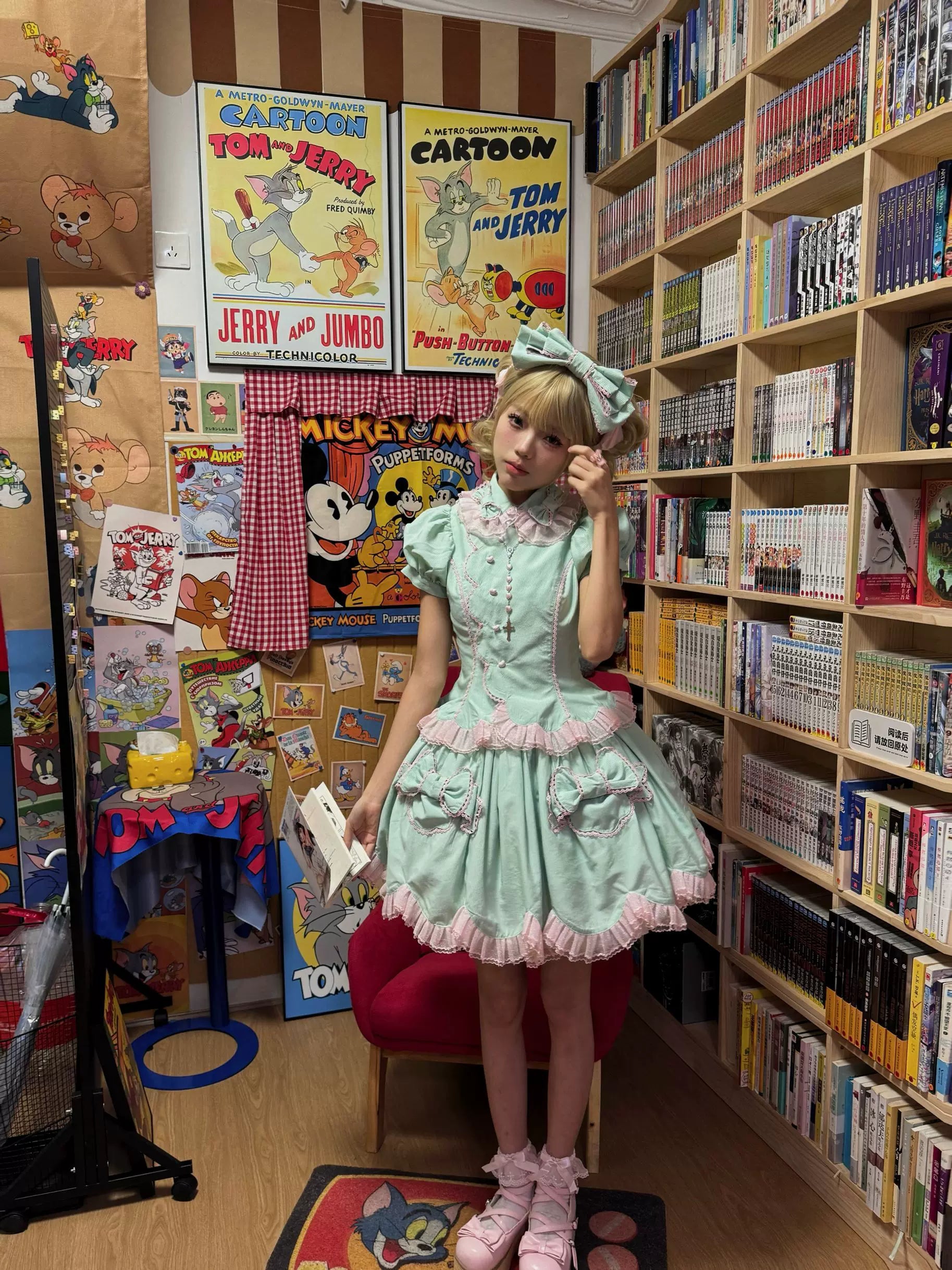 Summer Soda - Old School Lolita Mint Green SK Suit, Petal Hem & Bow
