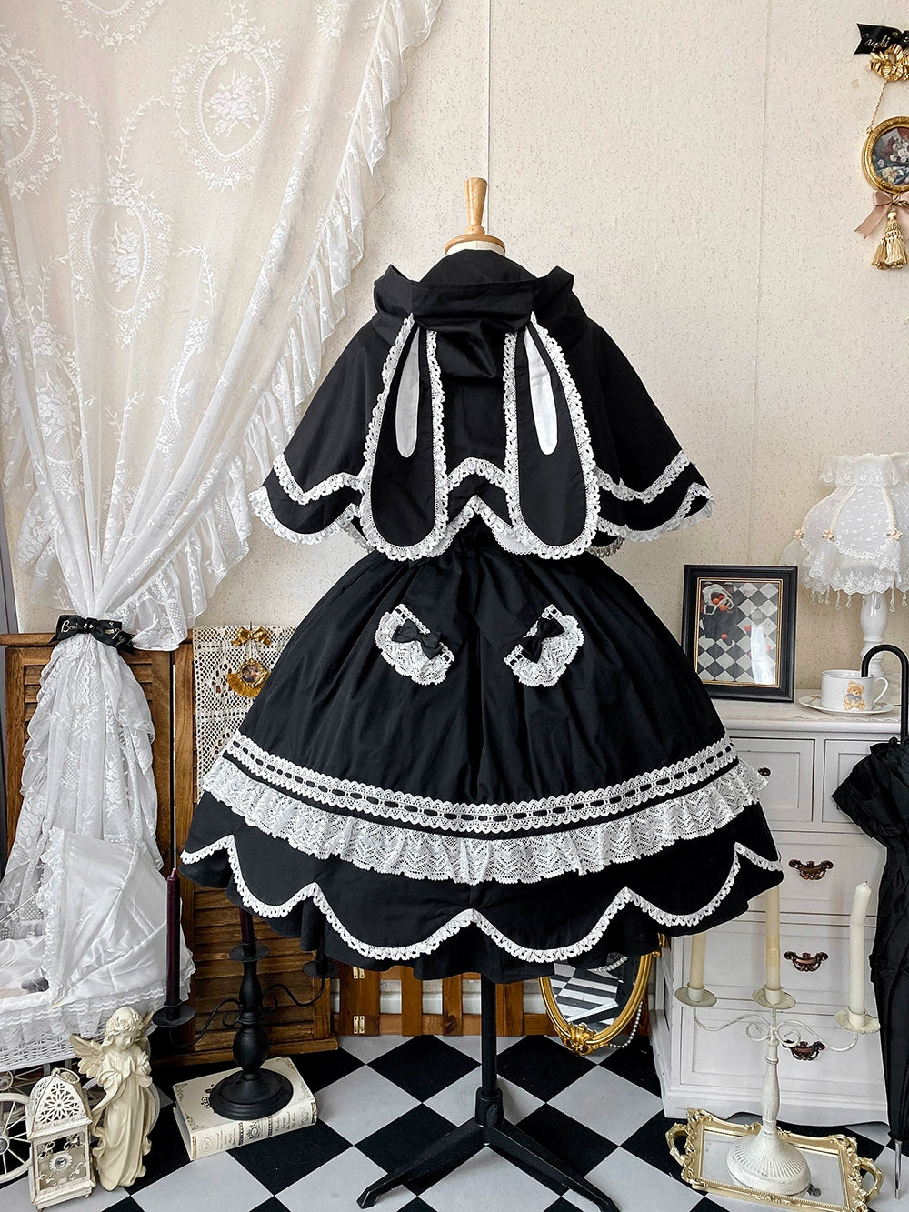 Vintage Petal Rabbit - Pure Cotton Kawaii Lolita Cape With Rabbit Ear Hood 43138:767067