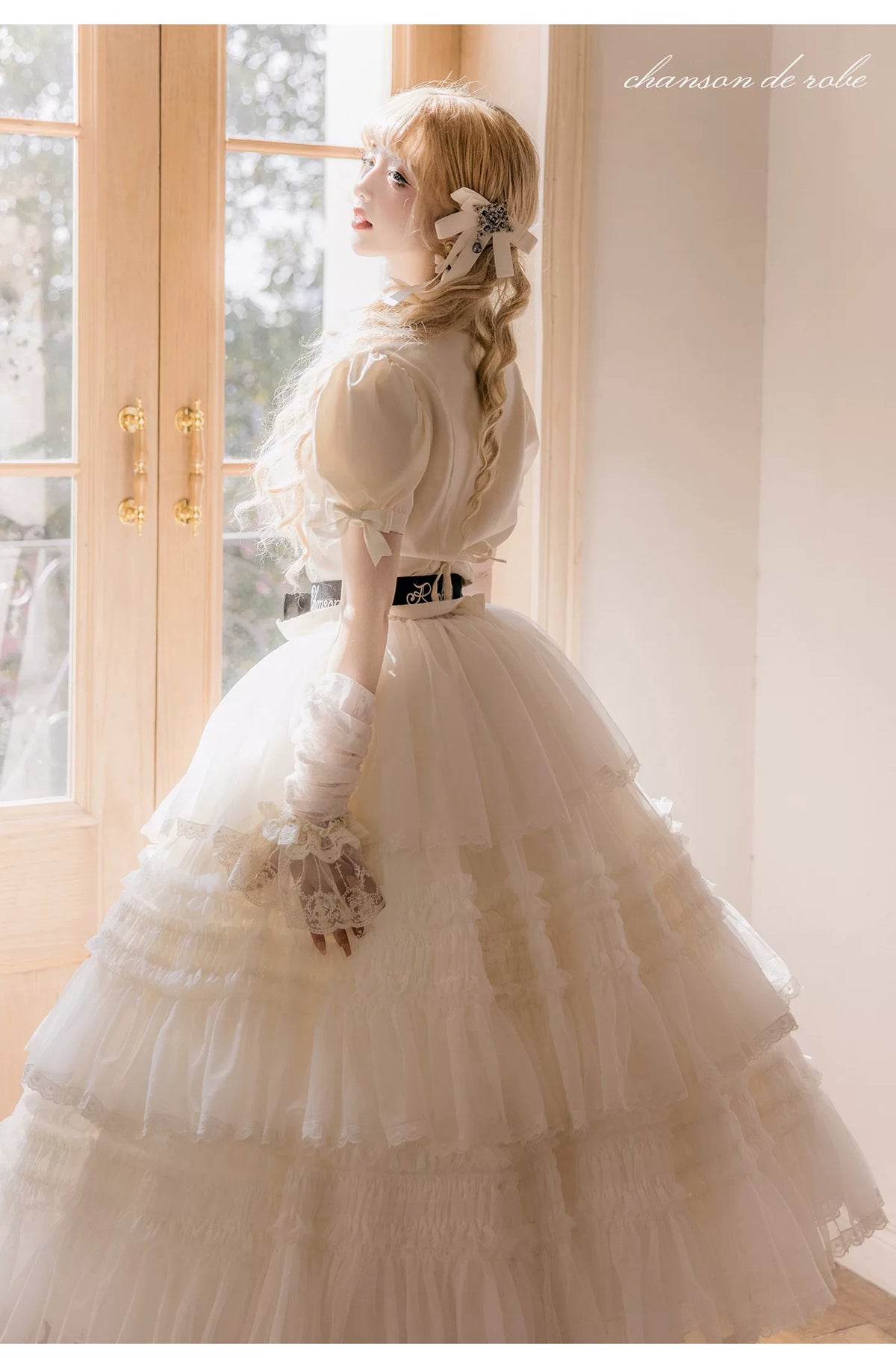 Glass Floral Garden - Classic Lolita Blouse and SK Set, Butterfly Embroidered 45978:870285