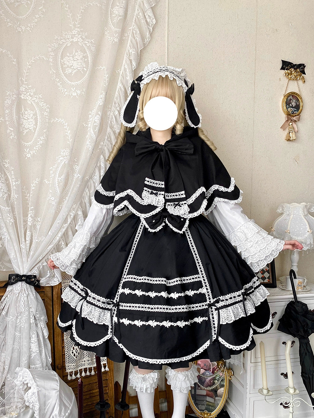 Vintage Petal Rabbit - Cotton Old School Lolita JSK Dress With Petal-Shaped Hem 43136:769598