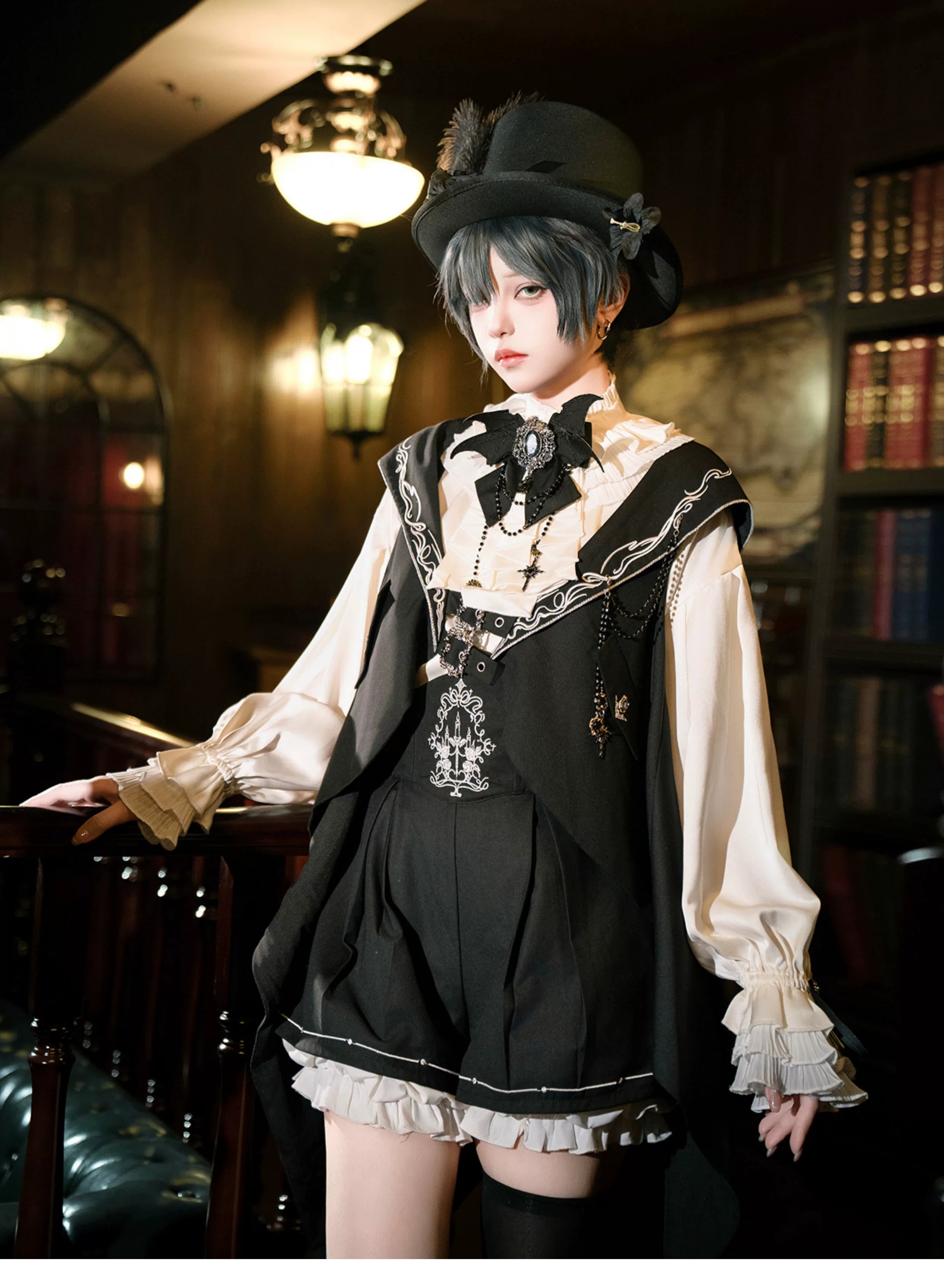 Bunny Ear Meteorite - Embroidered Ouji Lolita Set, Hooded Vest 44899:826890
