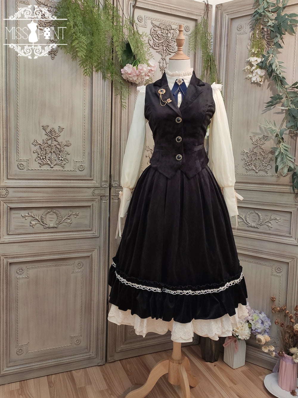 Miss Point~Rose Doll~Retro Lolita Vest Velvet Lolita Waistcoat XS crow black (2XL L M S XL XS) 32516:392328