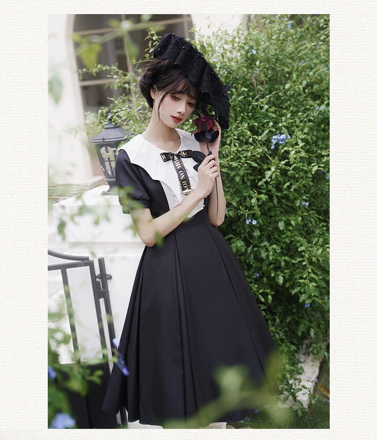 Forest Fluorescent Carps - The Rain of London - Elegant Lolita OP Dress, Bat Wing-Shaped Neckline