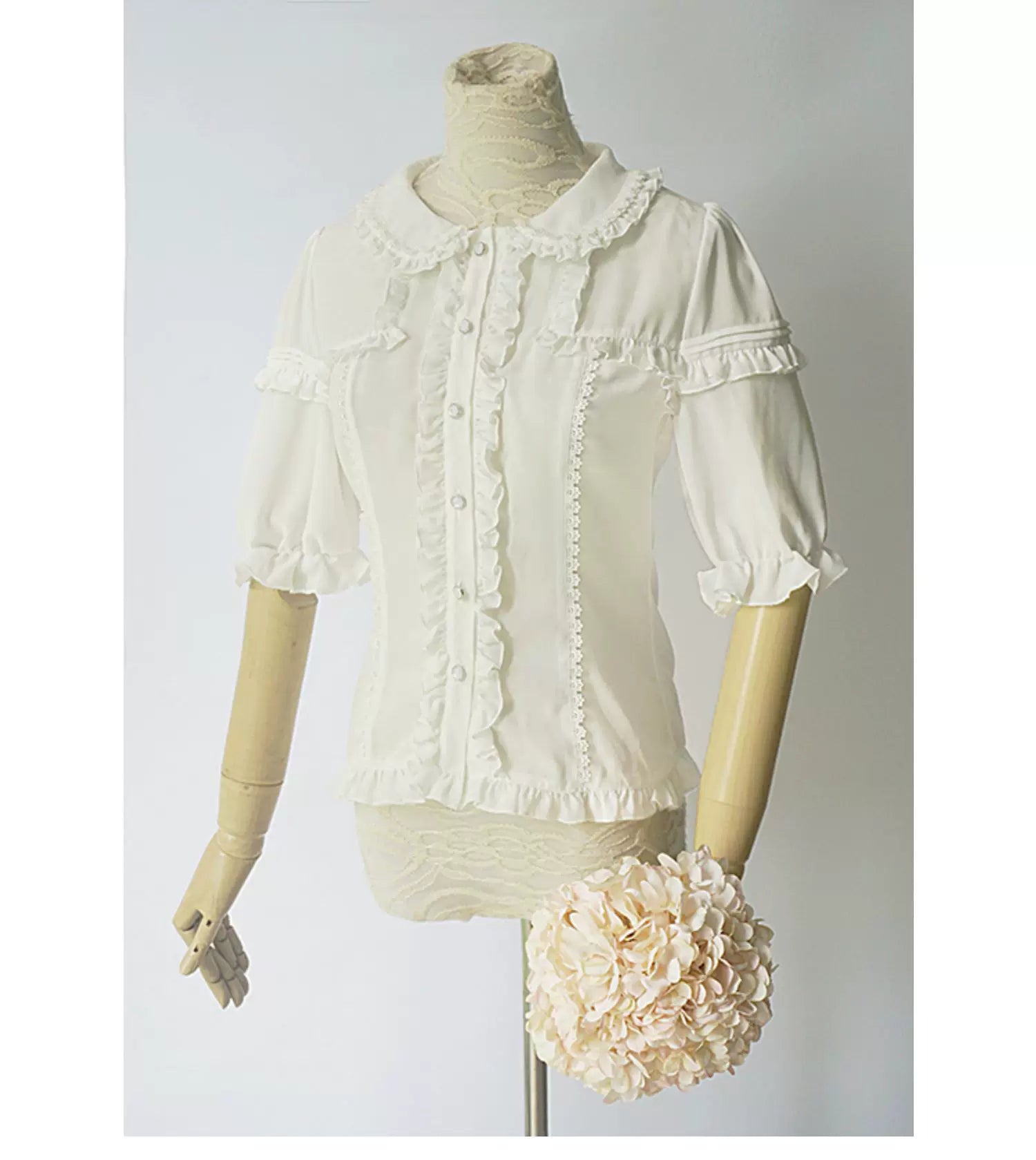 Easter Bunny - Sweet Lolita Blouse, Soft Chiffon & Ruffle White Blouse Only S