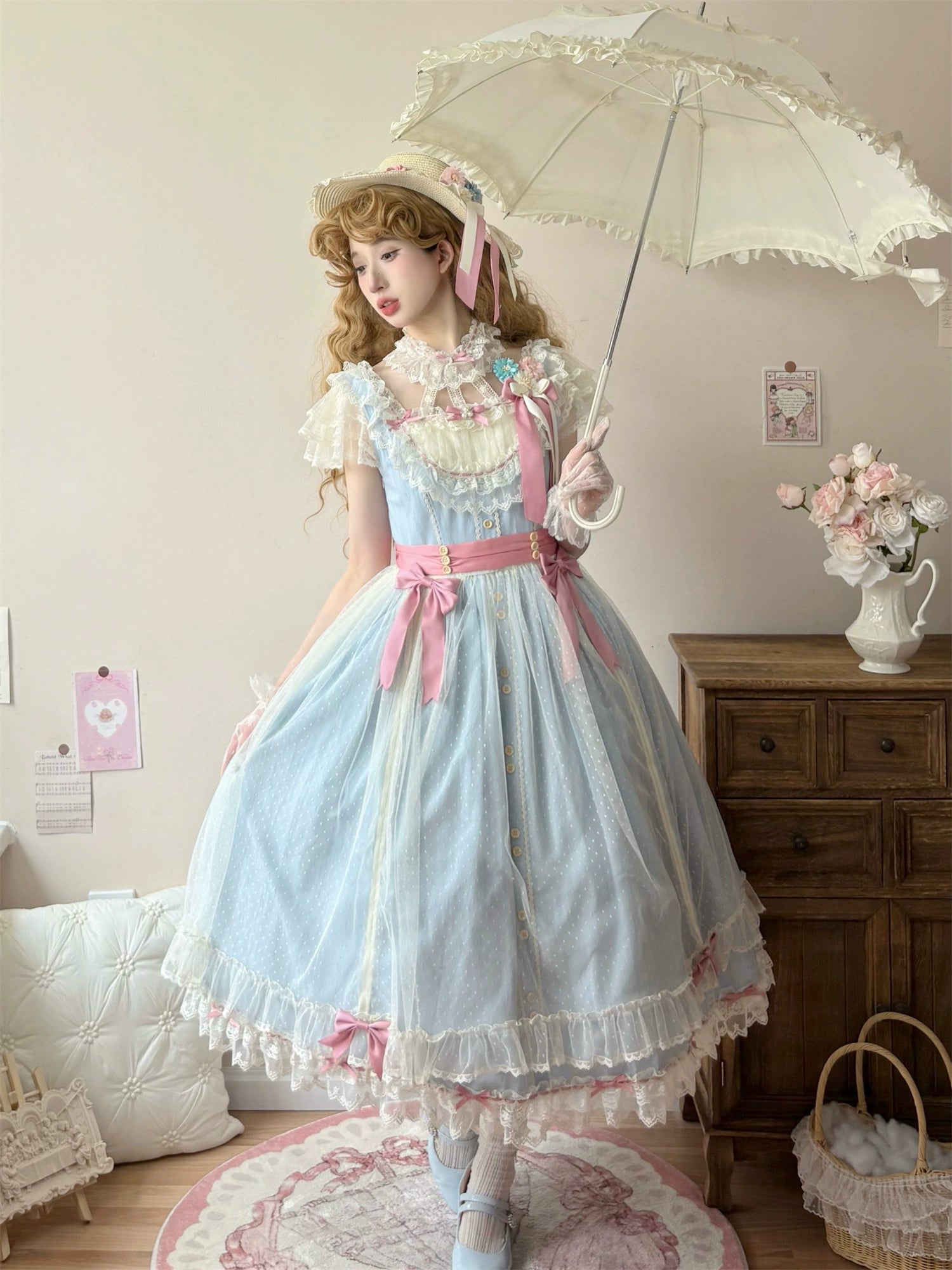 Uncle's Workshop - Fluttering Cherry Spring Strings - Cotton Sweet Lolita JSK Dress 42196:776702