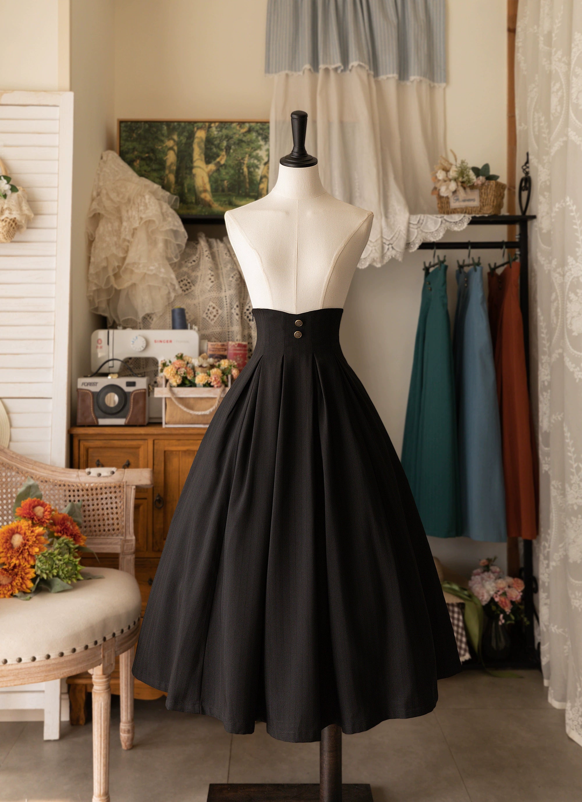 Forest Wardrobe - Forest basket - Classic Elegant Lolita SK Spring Autumn Versatile Skirt S Black