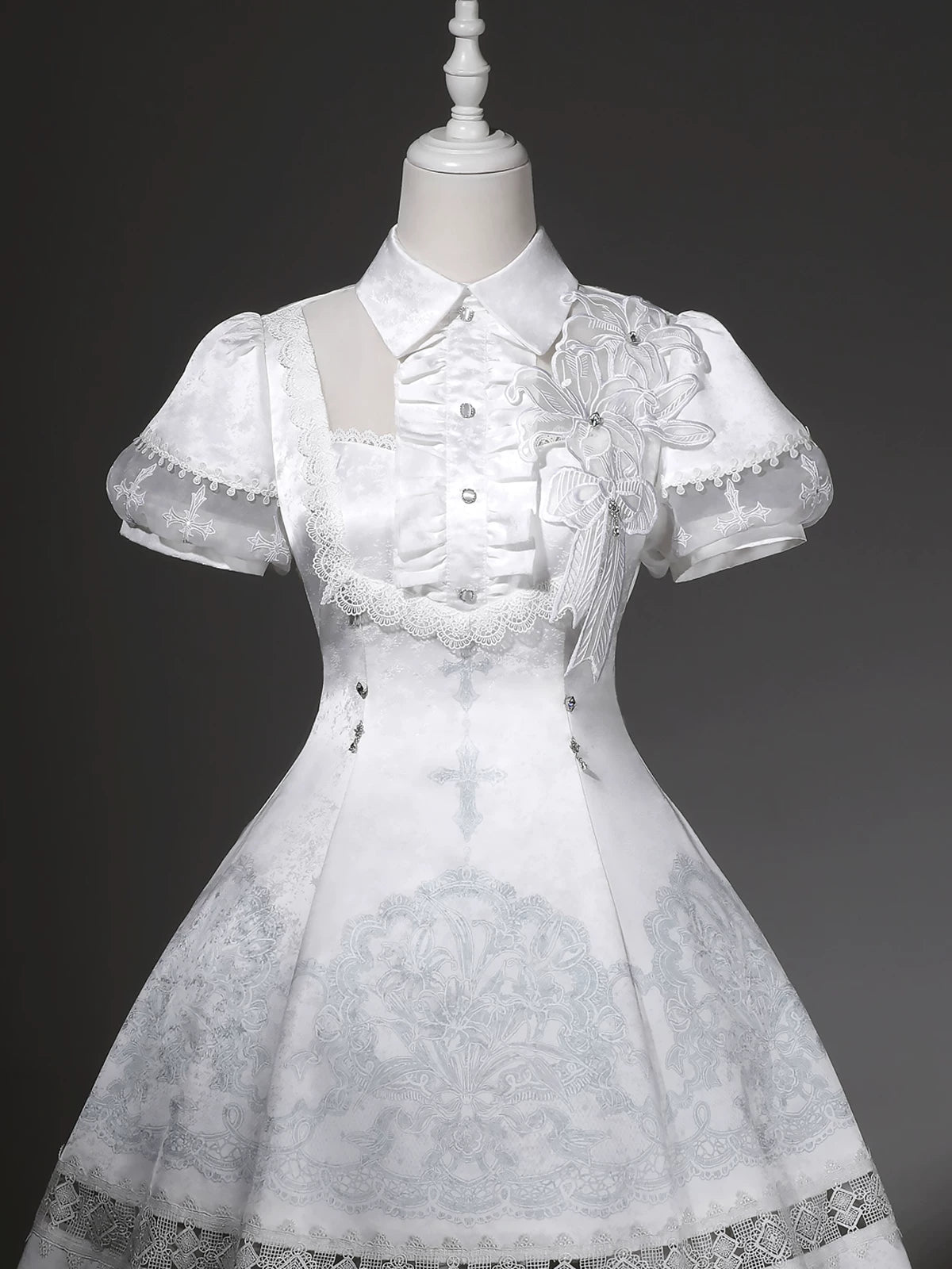 White Classic Lolita Printed OP Dress with Cross