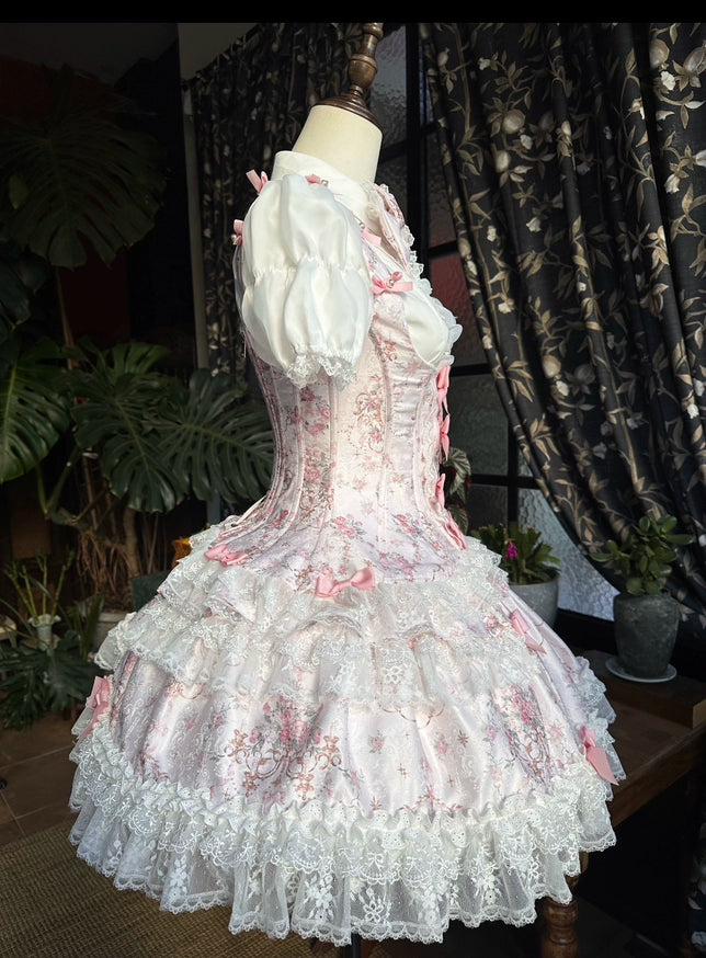 Mengfuzi - FLower in the Mirror - Old-School Lolita Bodice & SK Set, Short-Sleeved OP 44280:802278