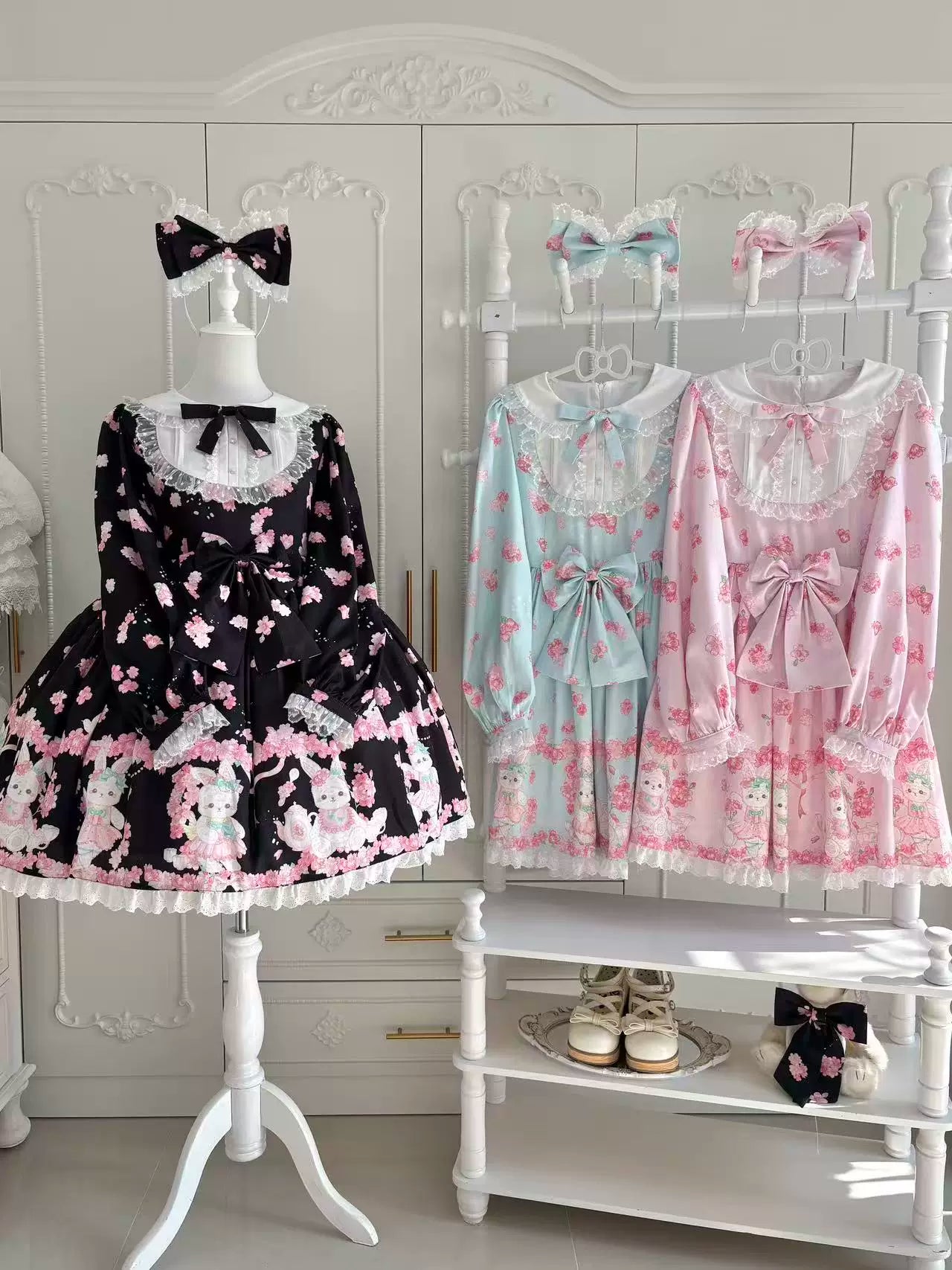 Sakura Bunny - Kawaii Lolita Sakura Print OP Dress, Side Pockets (L M S XL) 44392:806403