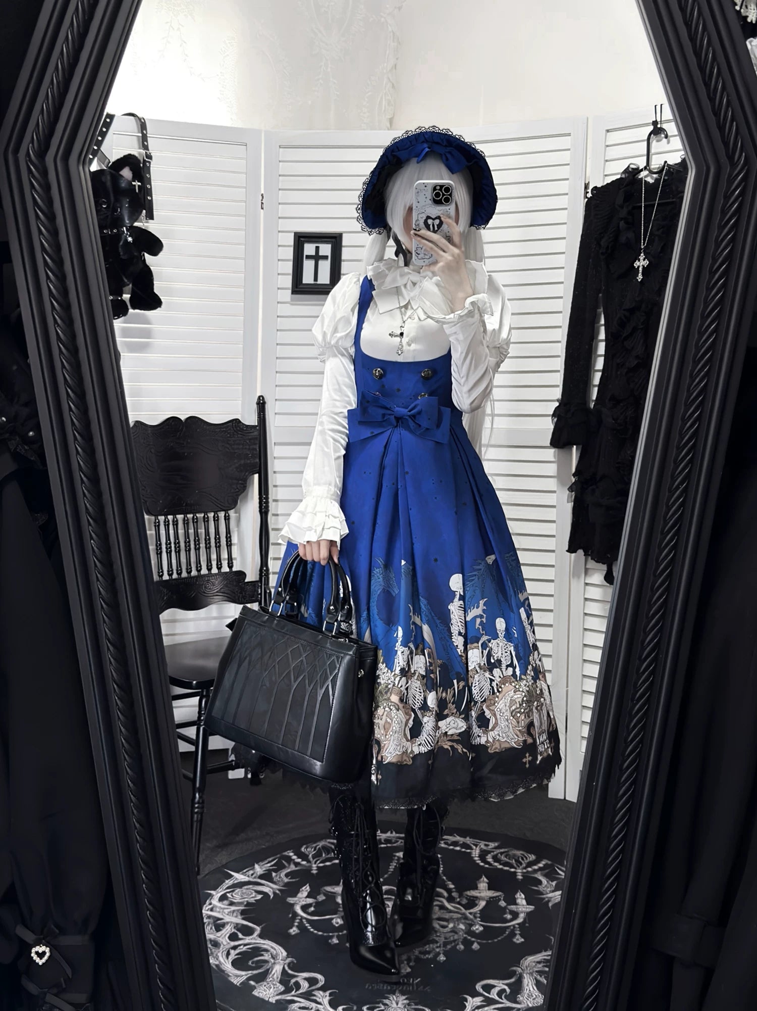 Dragon Bone Lily - Vintage Gothic Lolita Dragon & Skeleton Print JSK Dress