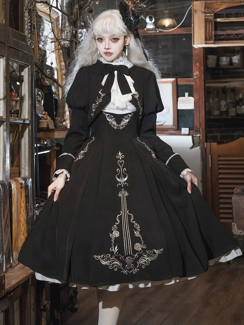 Violin Variations - Gothic Lolita Bust-supporting Dress Set, Violin Embroidery