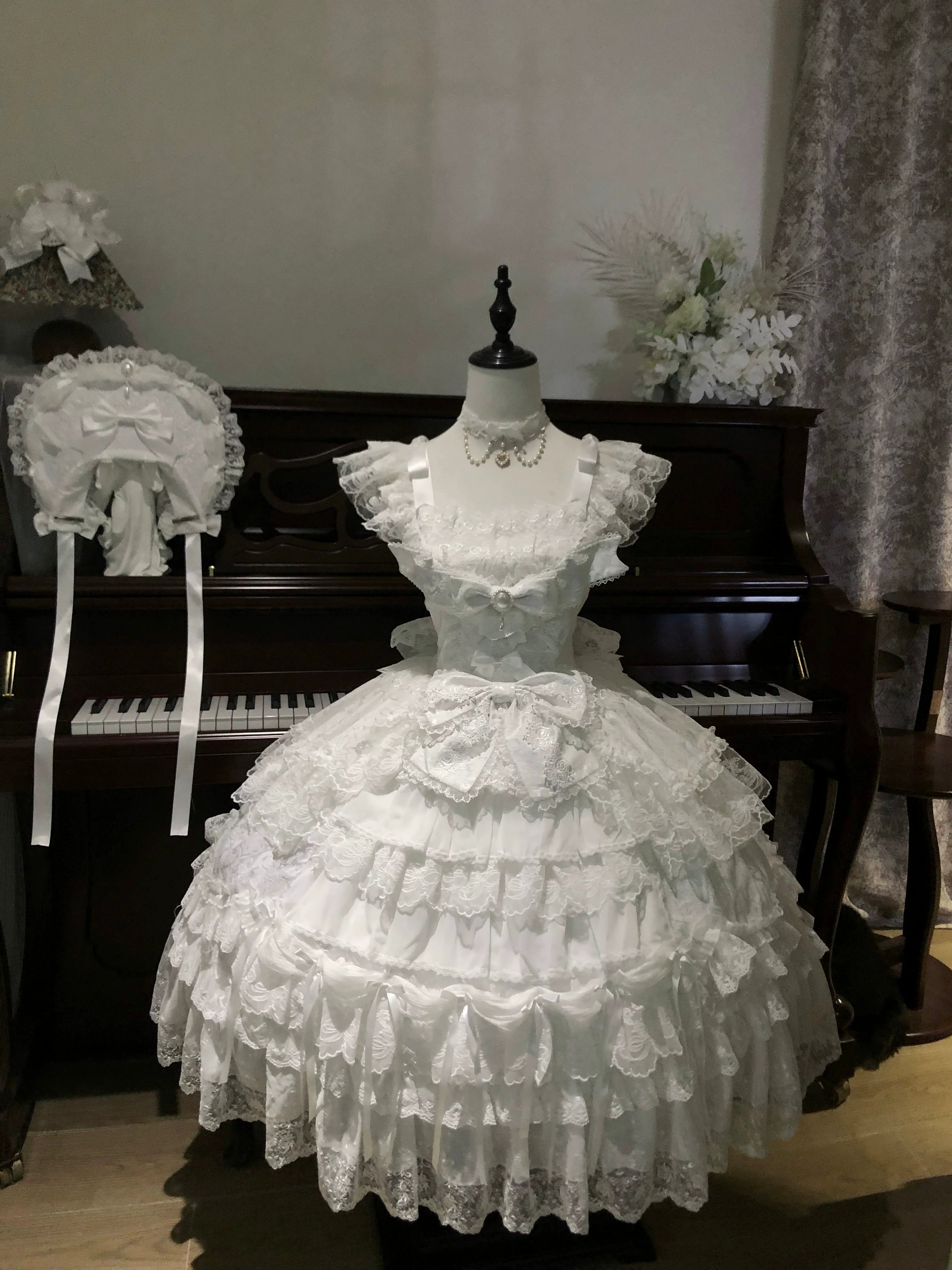 Eternal Floral Whisper - Sweet Lolita Tiered JSK Dress with Lace (L M S) 45601:854644