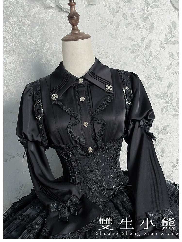 Dark Fog Feast - Gothic Lolita Bust-support Strap Dress, Lace & Cross 45256:842524