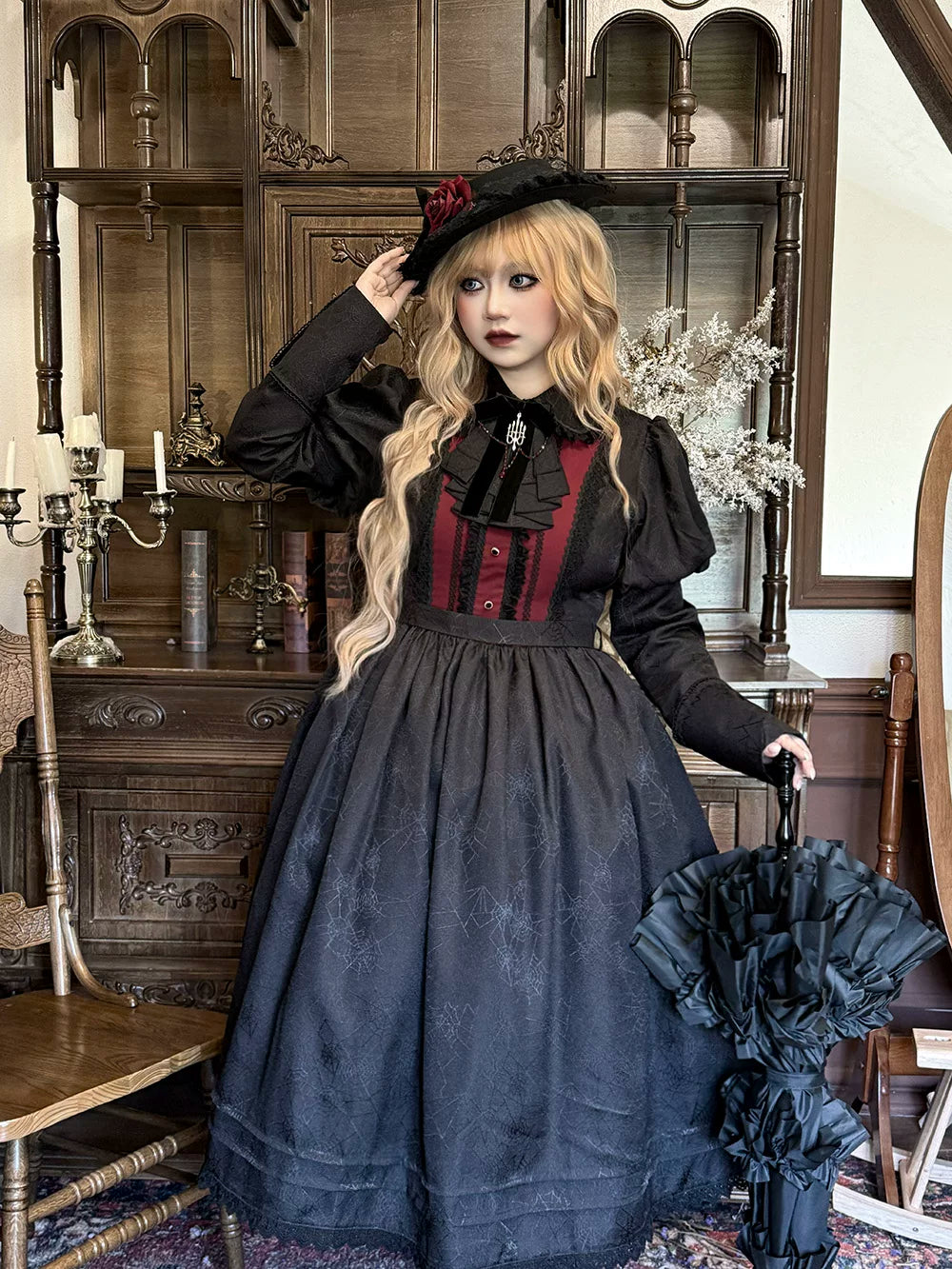 Blood Night Lantern - Jacquard Gothic Lolita Dress, Juliet Sleeve 44543:812350