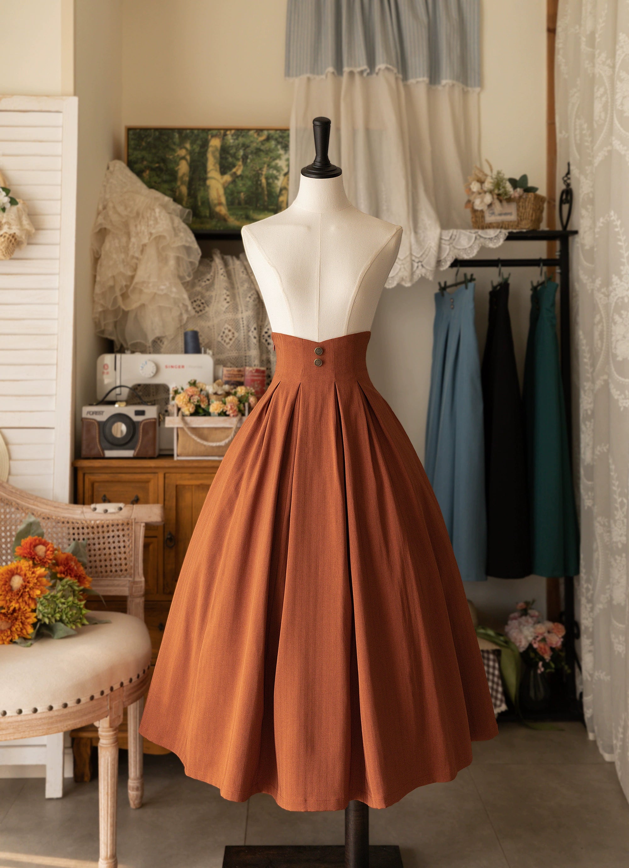 Forest Wardrobe - Forest basket - Classic Elegant Lolita SK Spring Autumn Versatile Skirt S Orange Brown