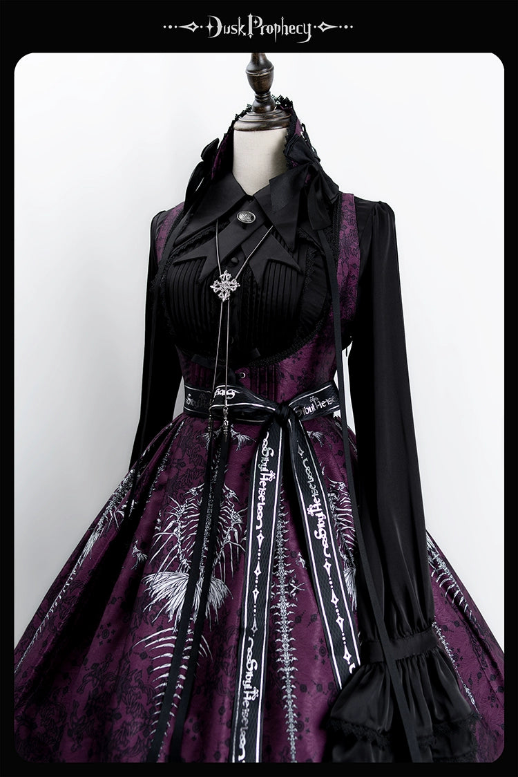 DuskProphecy - Coccyx - Elegant Lolita Dress High Waist Fishbone Print JSK Set 34722:466402