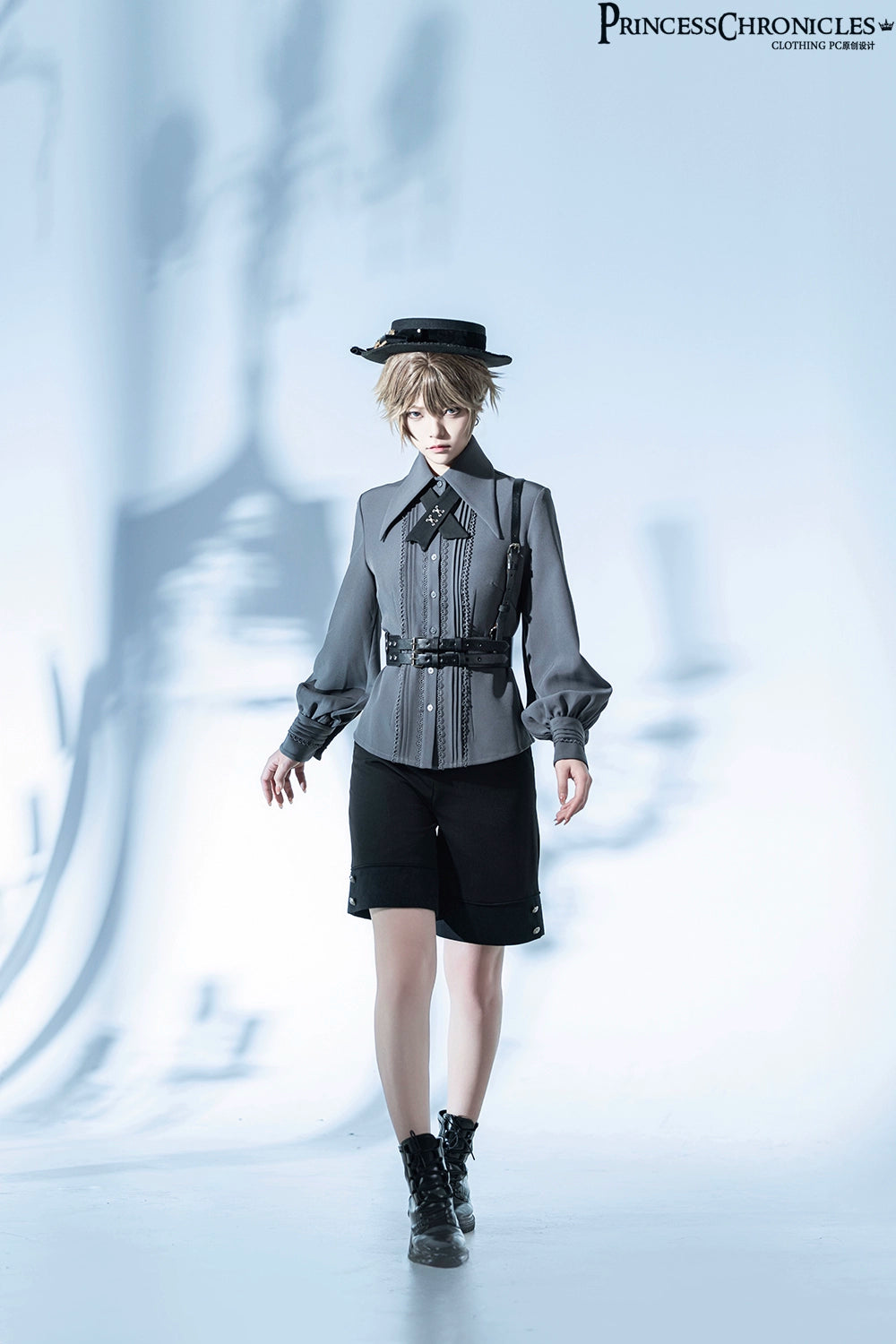 Princess Chronicles - Black Dragon - Gothic Lolita Shirt Retro Elegant Blouse Multicolors S Gray shirt (female version)