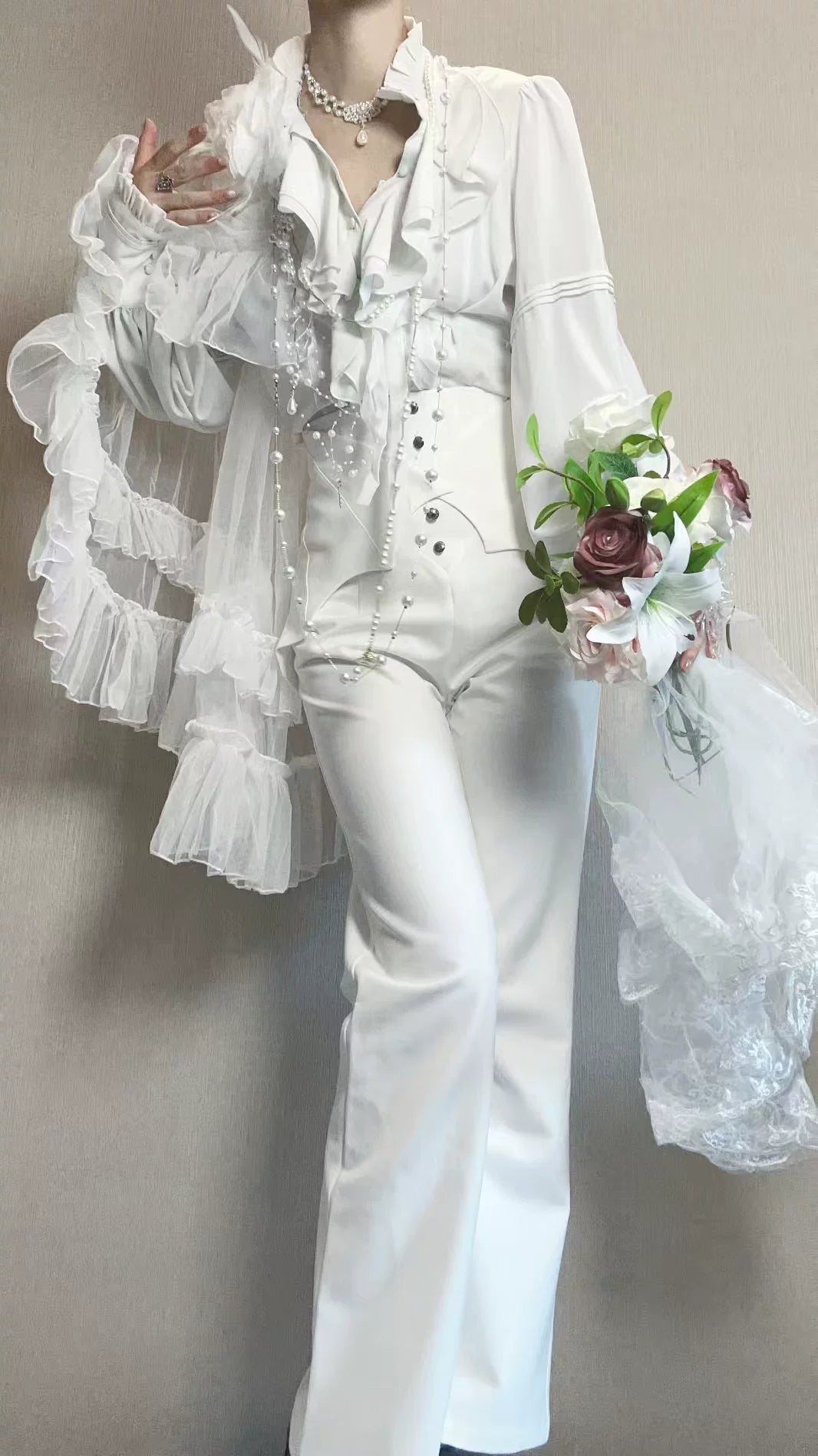 Earl of Drooping Wings - Ouji Lolita Flared Pants, Batwing Decoration 44550:812579