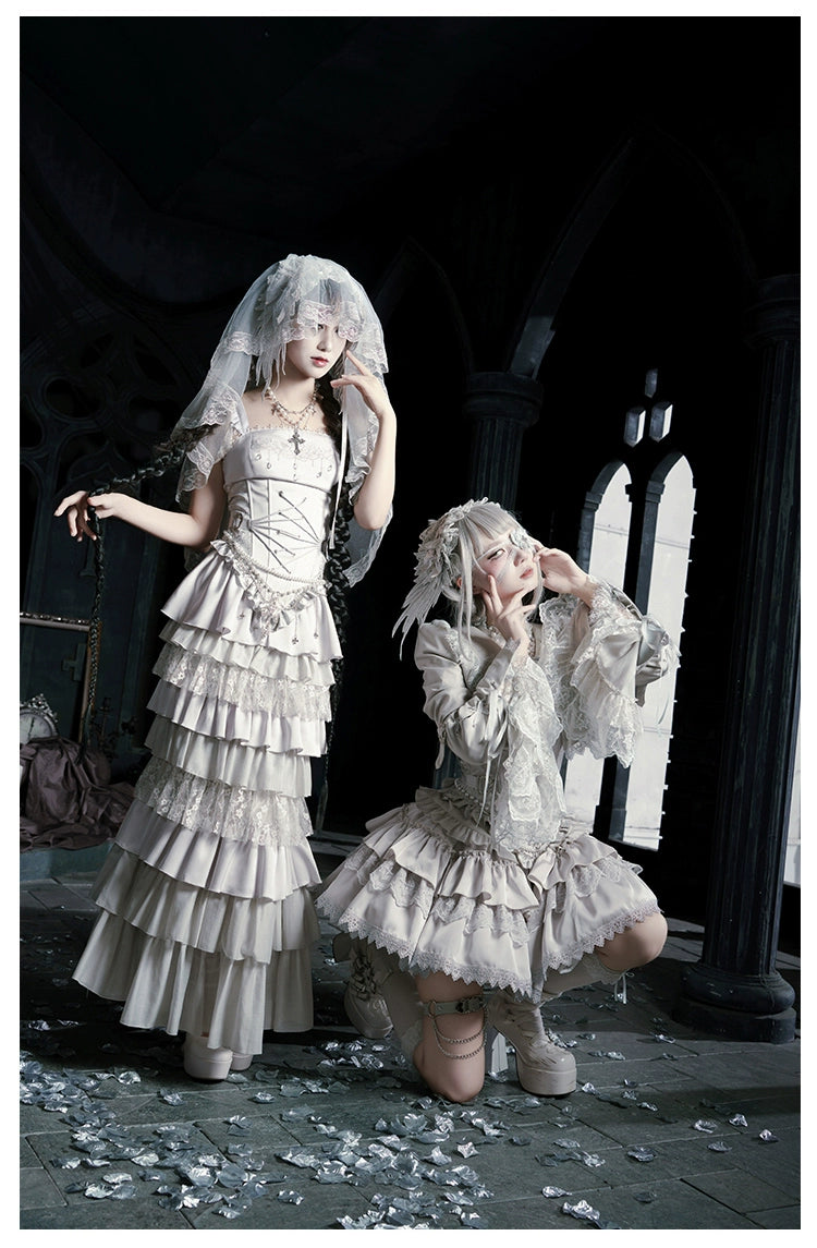 With PUJI - Letter and Poetry · Humanoid Robot - Silver Gothic Lolita Mermaid Skirt Set 43861:787624