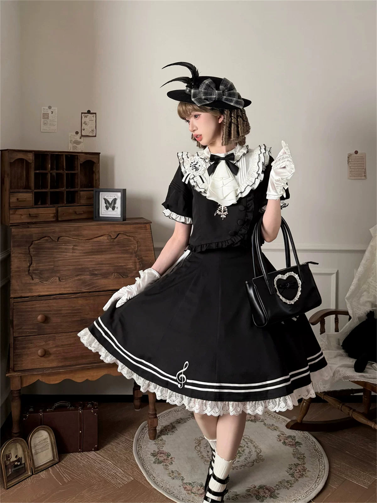 Silent Melody - Ouji Lolita Chiffon Blouse or Musical Note Embroidered Skirt 45484:853512