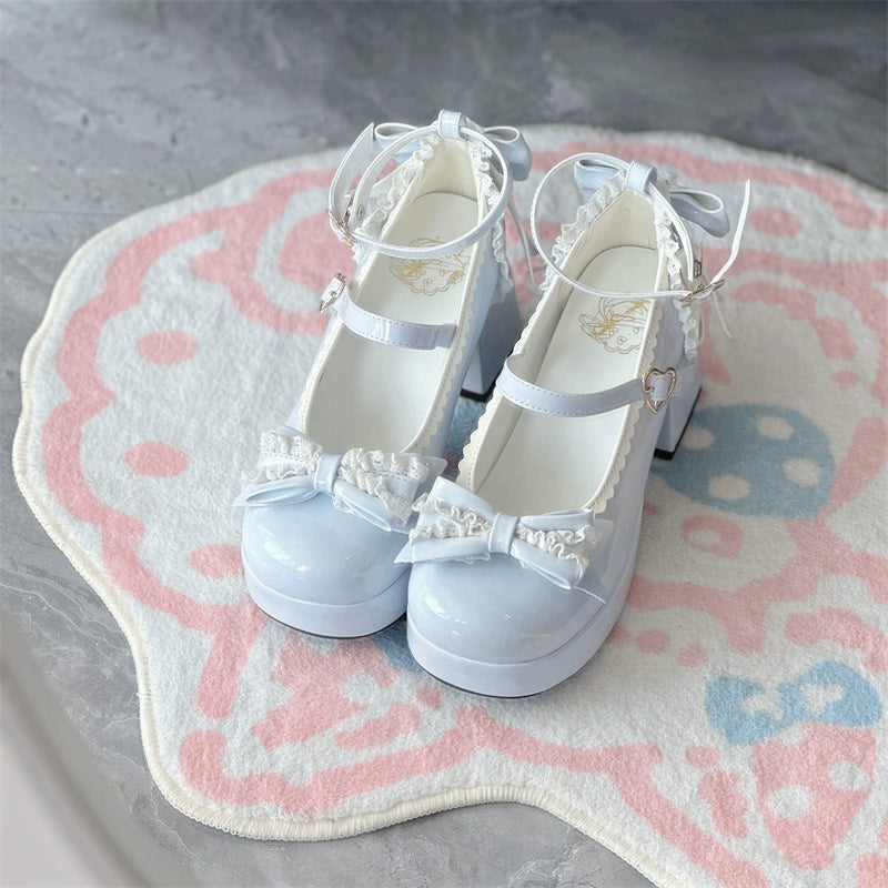 Jiangjiang Biscuit - Elegant Lolita High Heel Shoes Round Toe Low Cut 34 Light blue