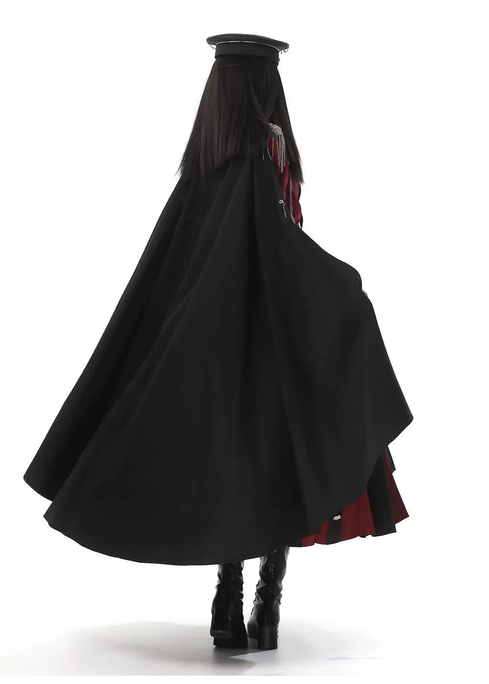 CHUNLV LOLITA - Crimson Knight - Military Lolita Dress Outfit Red OP Black Cloak Waistband Cloak Only S