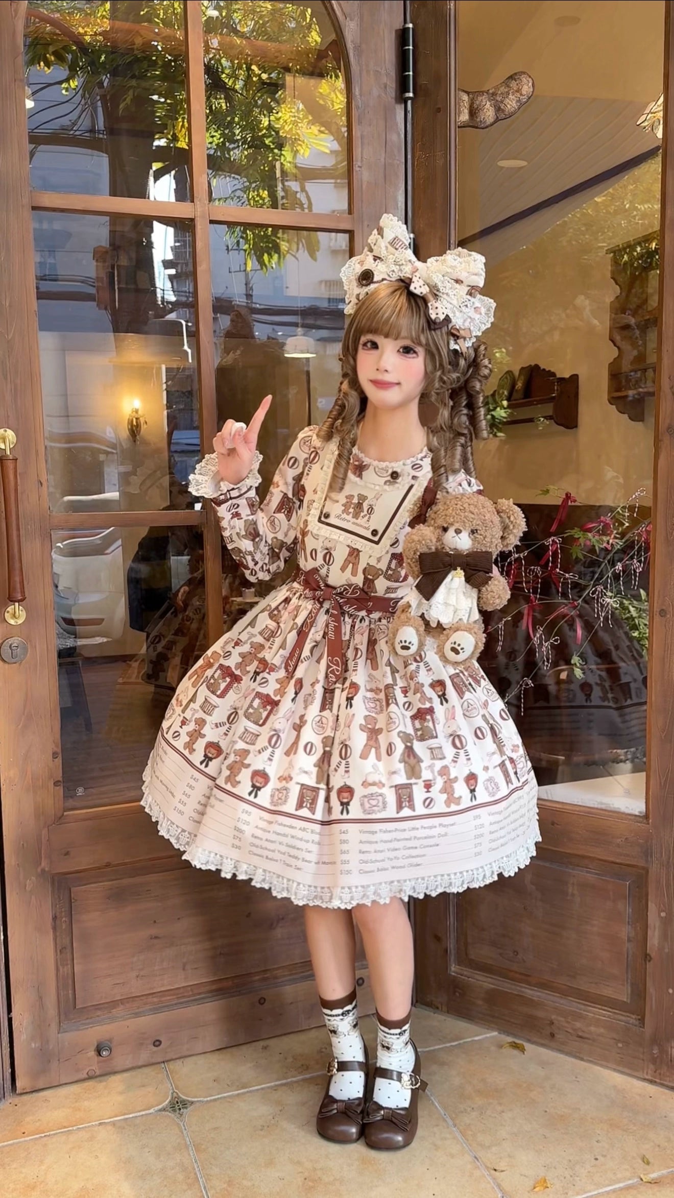 Fairyfaith - Little Bear Daily - Kawaii Lolita Embroidered JSK & OP Dress, Bear Print 44384:806217