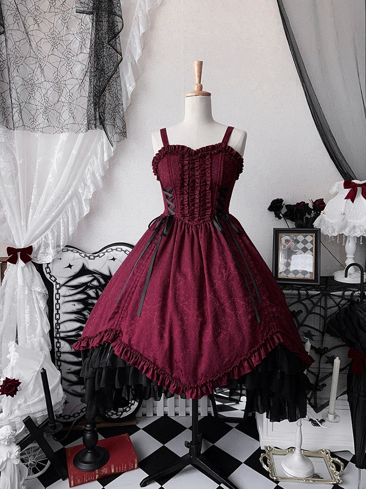 Moonlit Fragrance - Red Night Hunt - Classic Lolita Jumper Dress Wine Red JSK