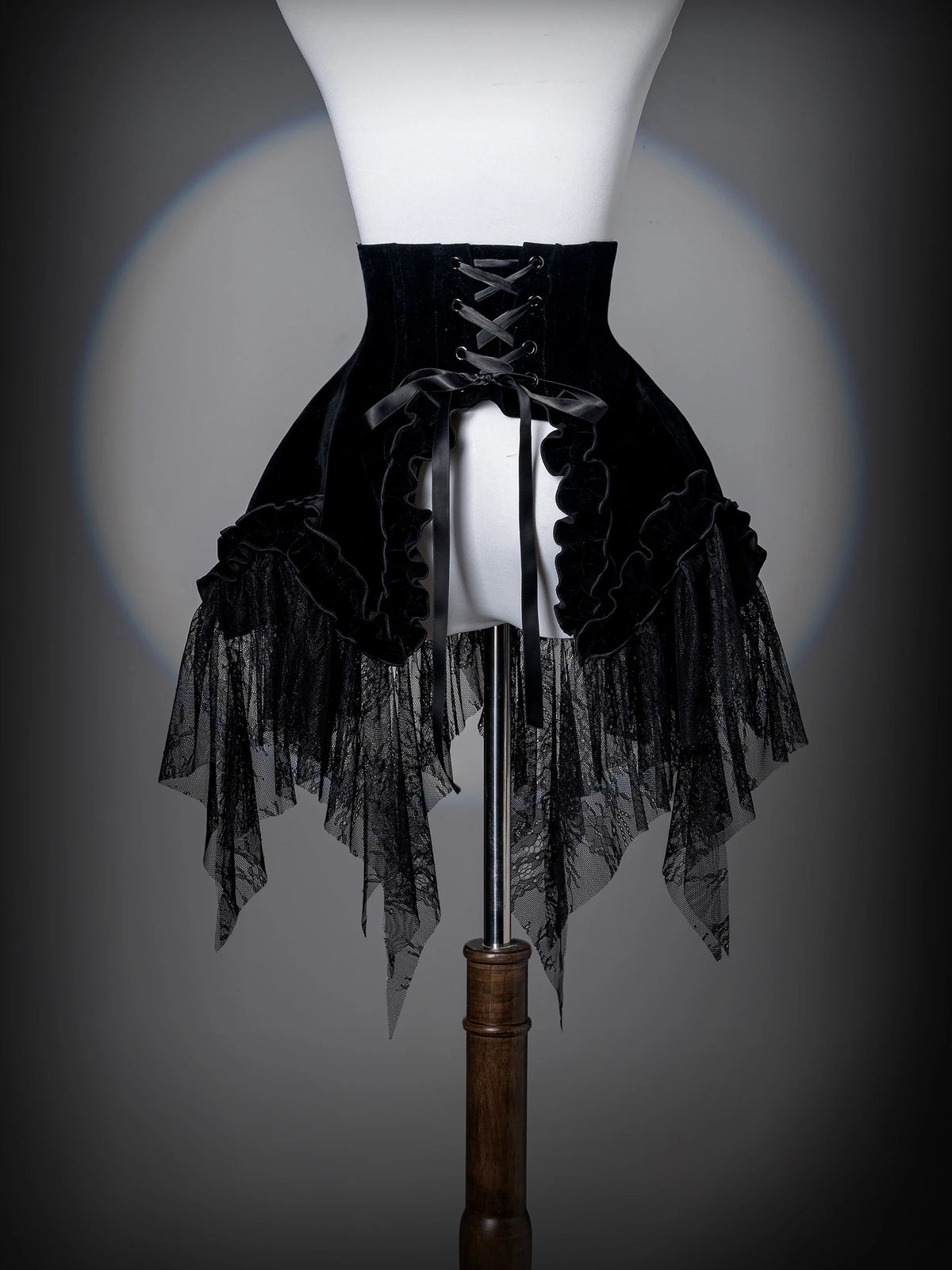 Bone Garden - Black Gothic Lolita Corset, Irregular Lace Hem 46040:873108
