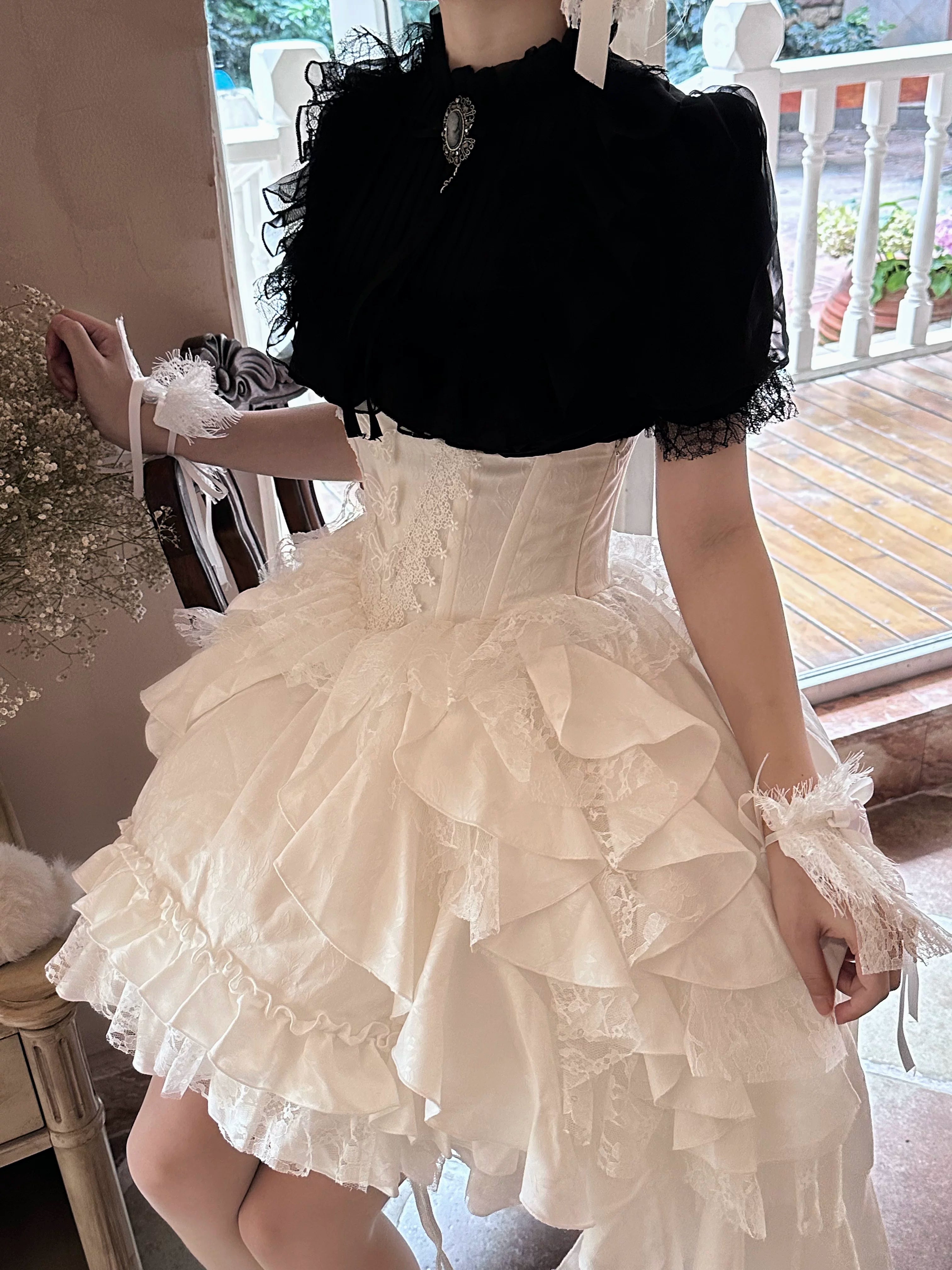 Mistshroud Manor - Gothic Lolita Blouse & Boned Waist SK, Drawstring Lift-up Hem 45909:867528