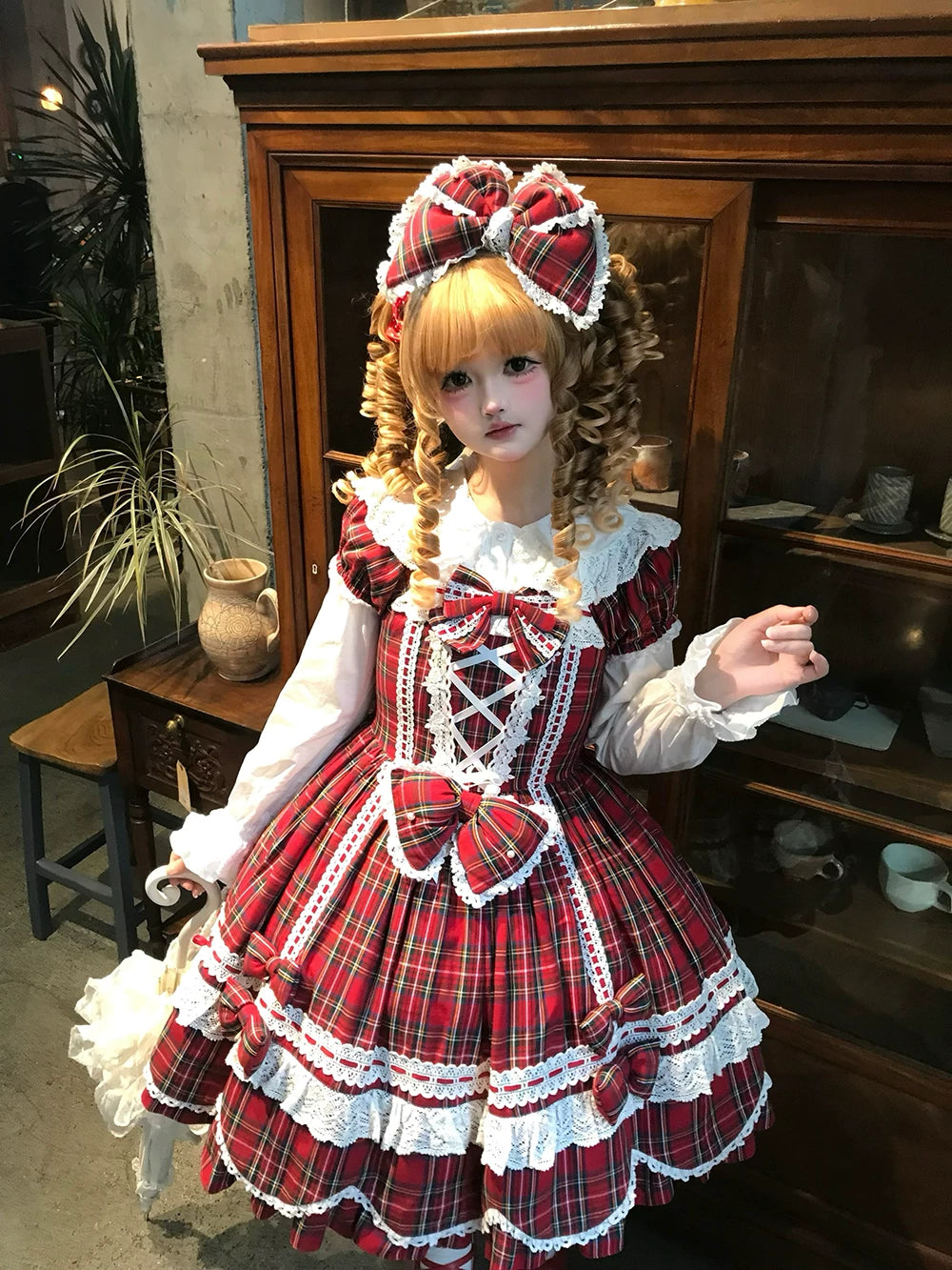 Plaid Petal Bunny - Old School Lolita Plaid OP Dress, Petal-shaped Hem 44673:818305