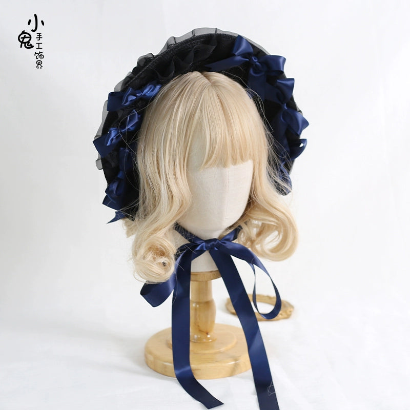 Xiaogui - Classic Lolita Lace Bonnet Hat, Detachable Bows 44226:799670