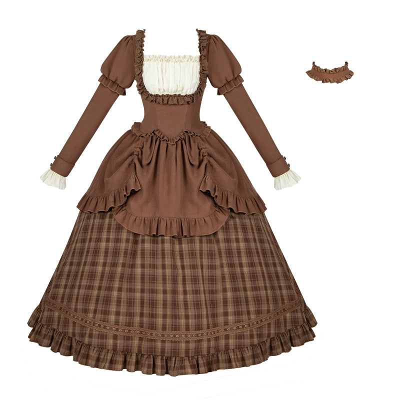 With PUJI - Oak Hymn - Classic Lolita Plaid OP Suit, Side Zipper (L M S) 43924:791254