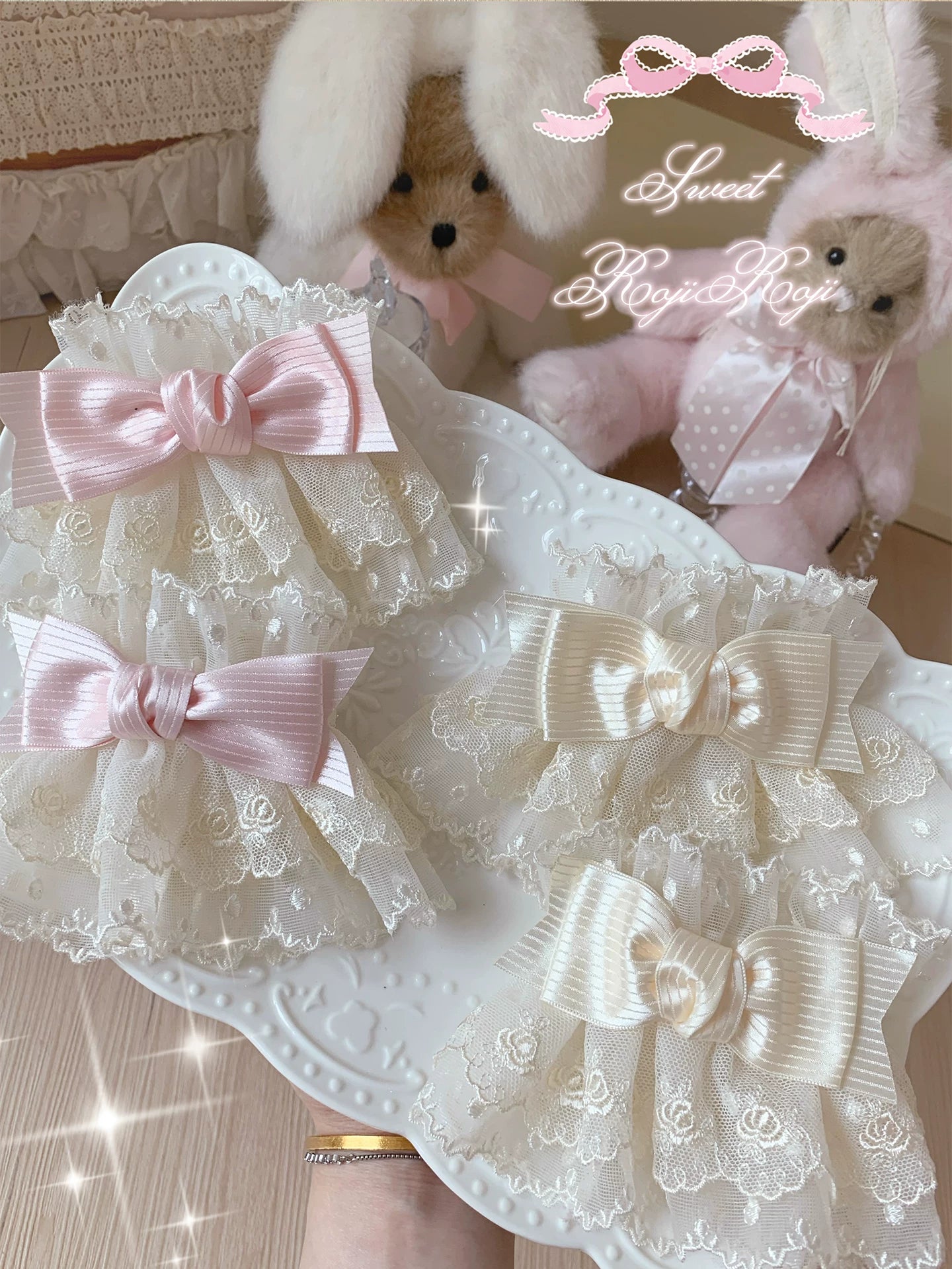 Sweet Lolita Lace Bow Cuffs, Elastic Design 45859:865637