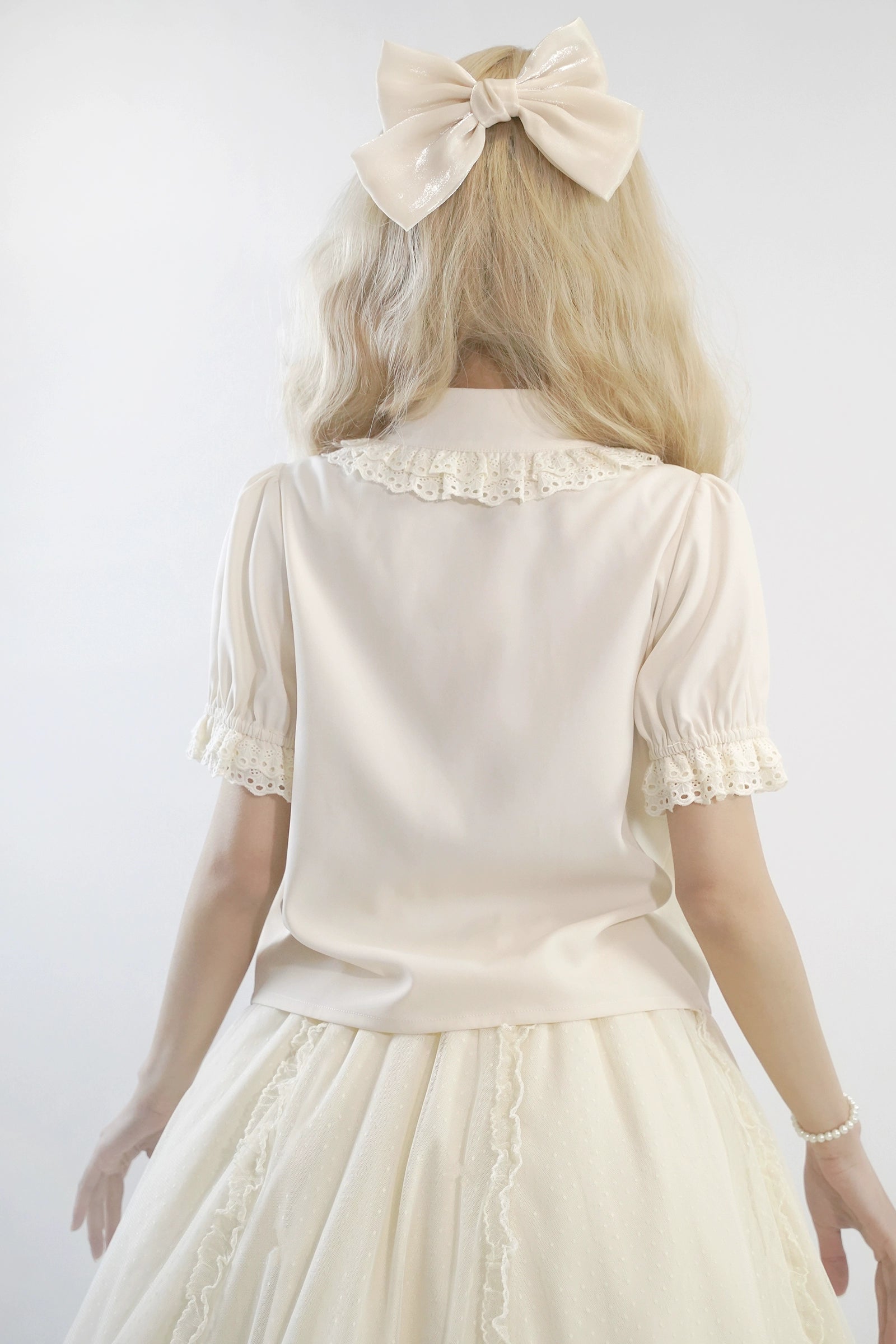 Little Dipper - Cherry Xiaobei - Daily Lolita Splicing Sleeve Lace Shirt