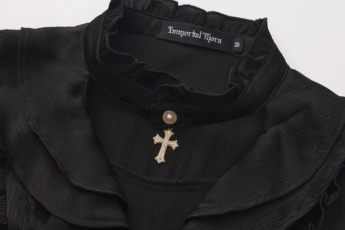 Eternal Rabbit Invitation - Ouji Lolita Vintage Long Sleeve Blouse, Ruffles V-Neck