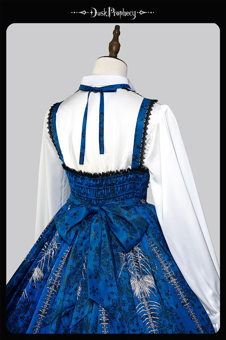 DuskProphecy~Coccyx~Elegant Lolita Dress High Waist Fishbone Print JSK Set
