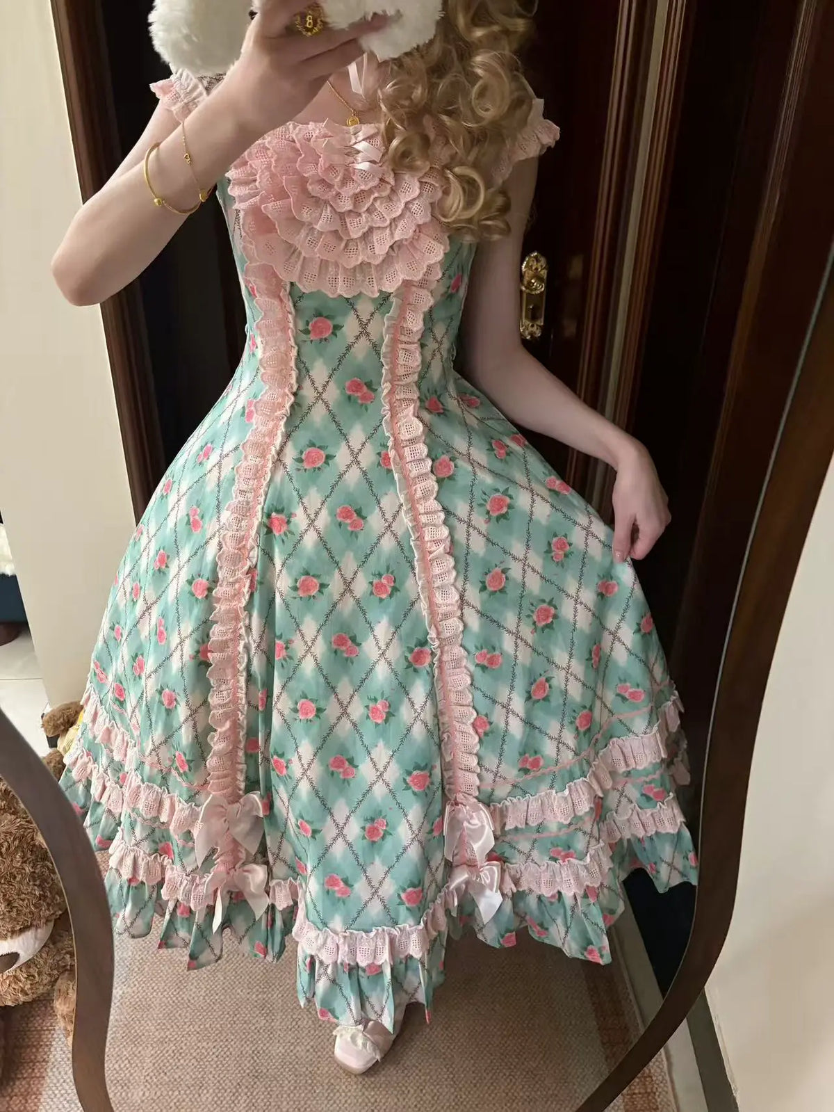 Red Pencil - Old School Lolita OP Dress, Salon de the Rose Print (L M S) 46099:875125