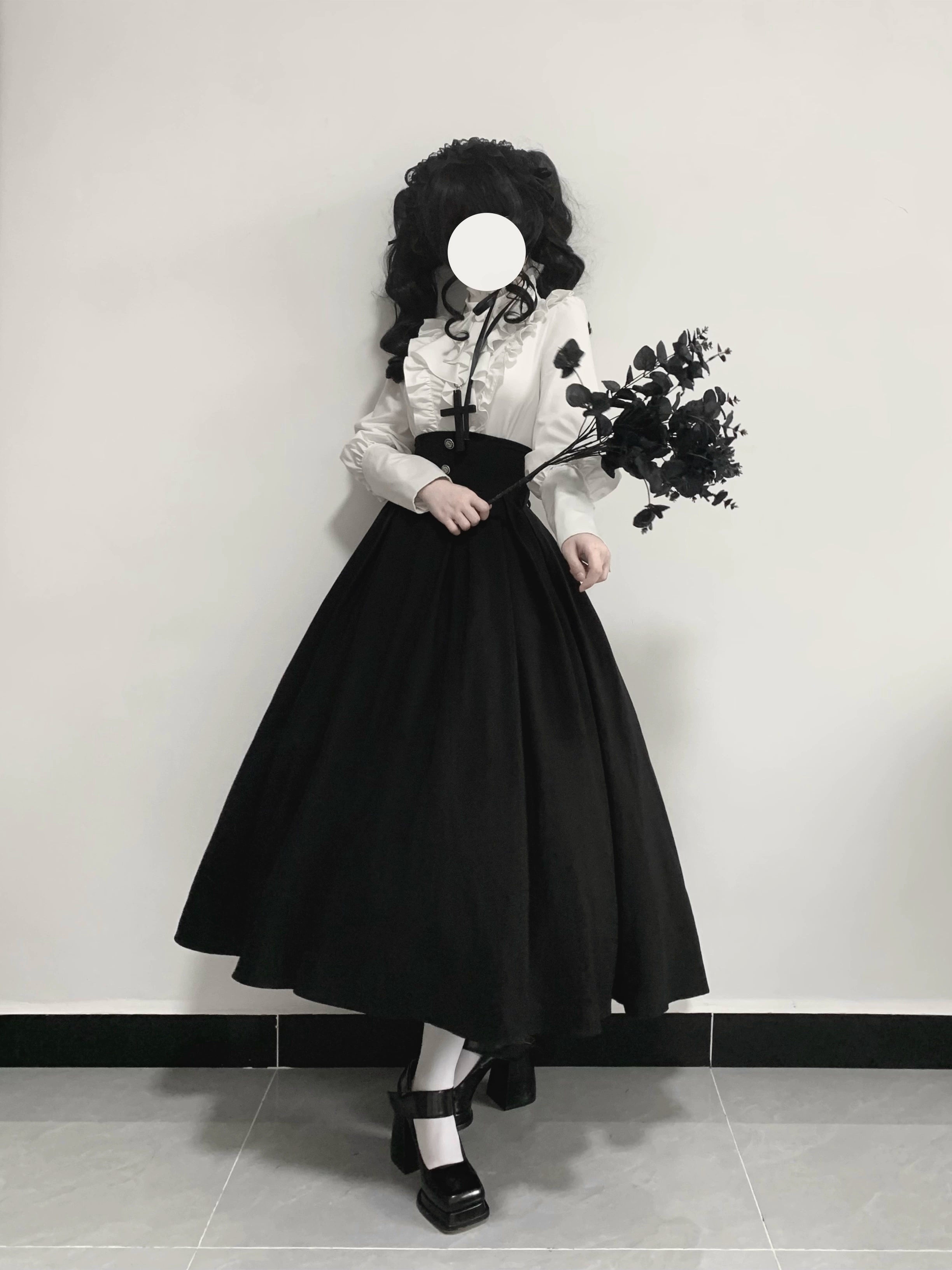 Nightingale Girl - Ode to Nobility - Gothic Lolita Mutton Sleeve Shirt, Detachable Jabot 44130:797077