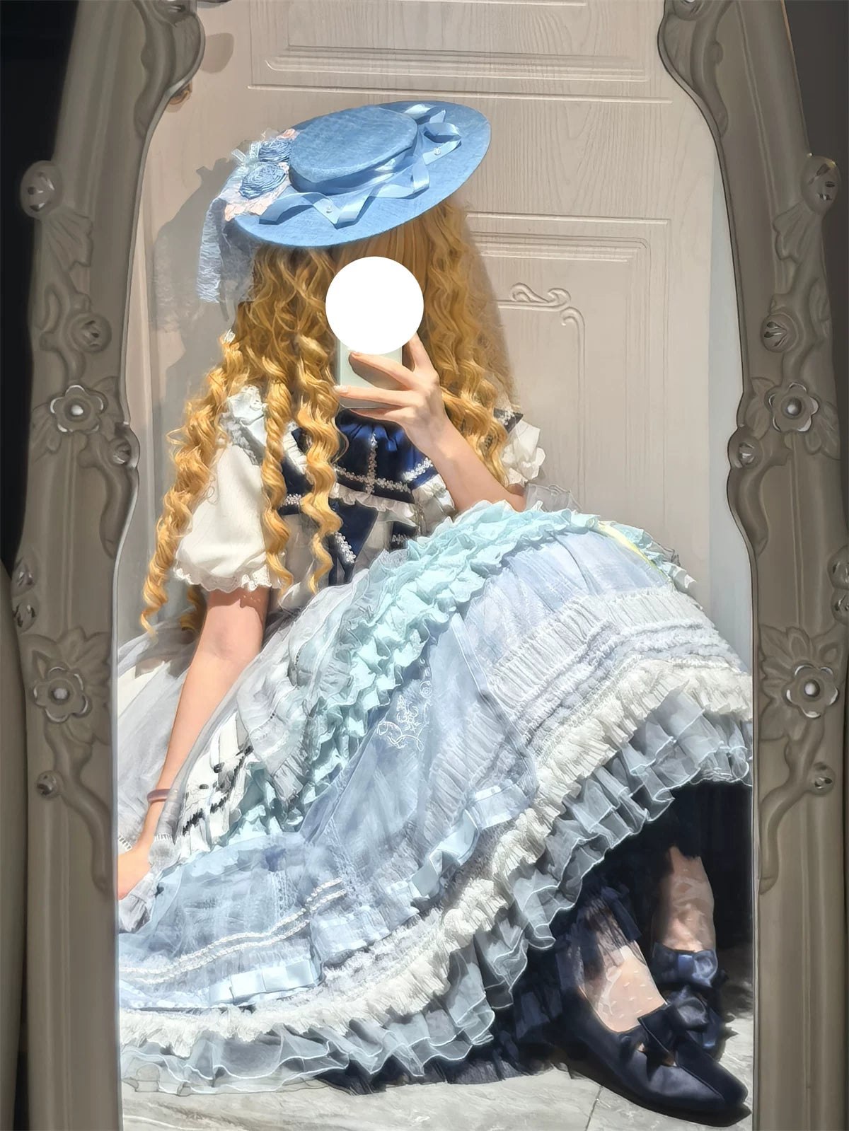 Blue and White Dream - Classic Lolita JSK Dress, Irregular Layered Hem