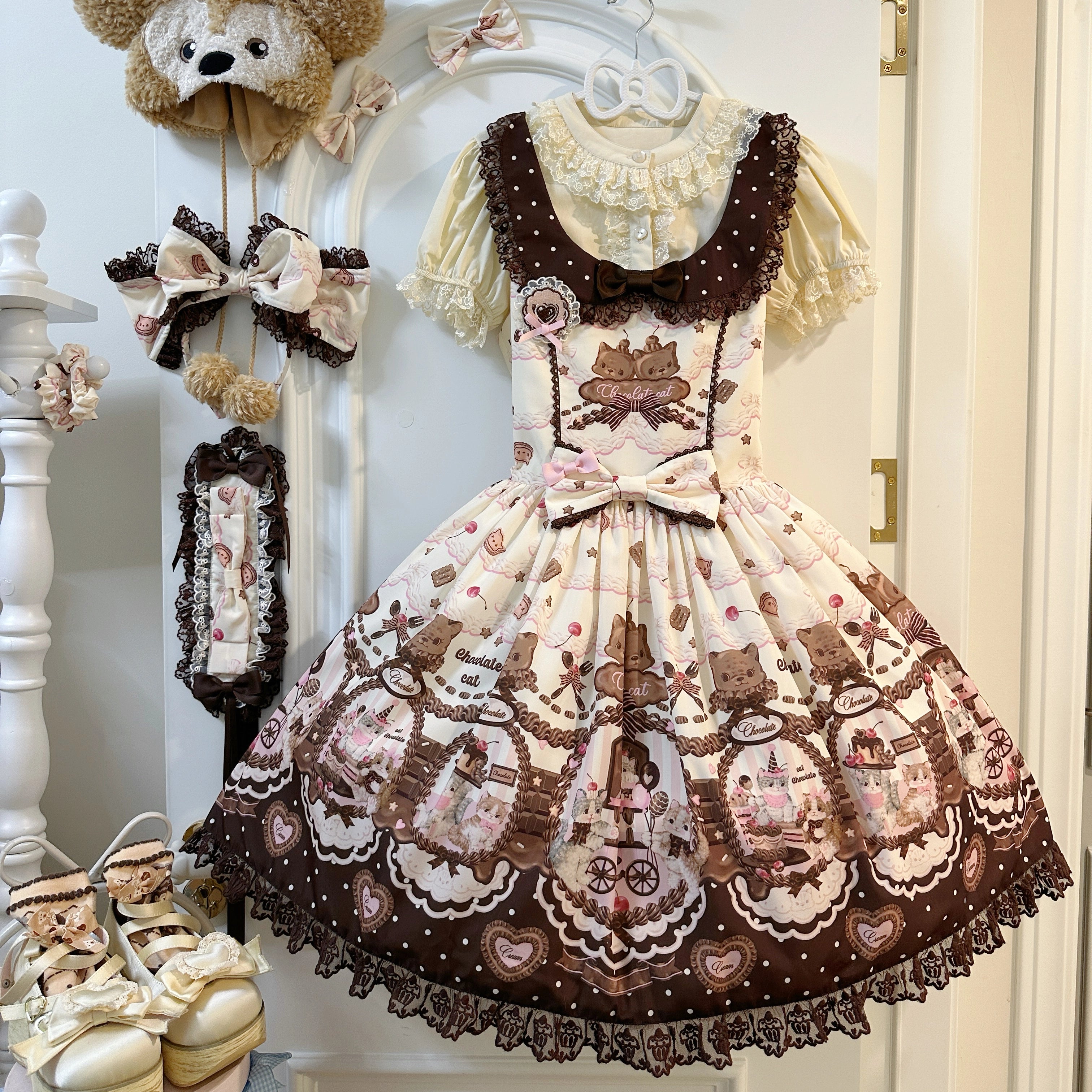 Sweet Dream Sheep - Chocolate Cat - Kawaii Lolita JSK, Cat & Chocolate Print 43857:787372