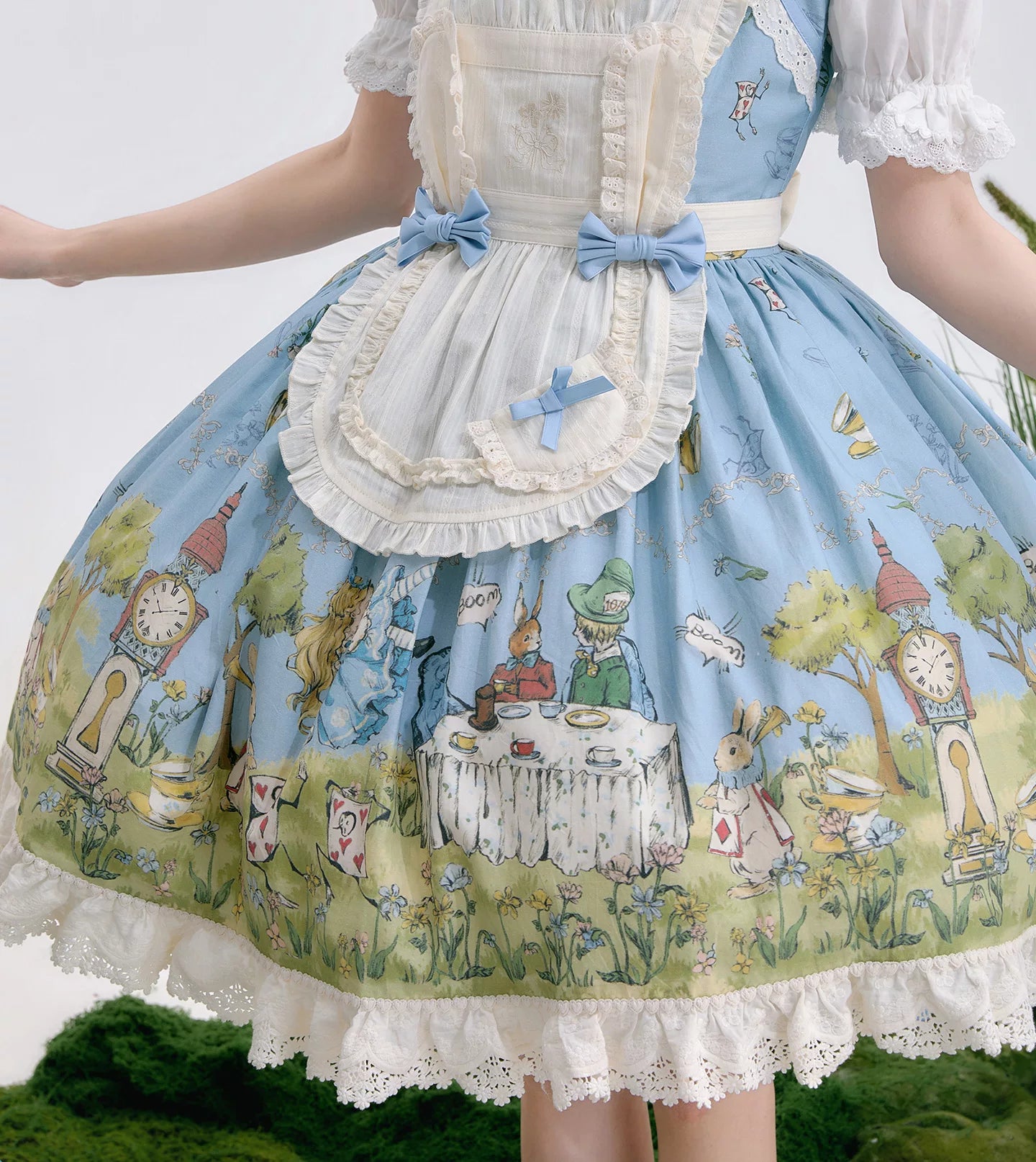 Alice - Sweet Lolita Cotton Lining Dress, Bunny & Clock Print